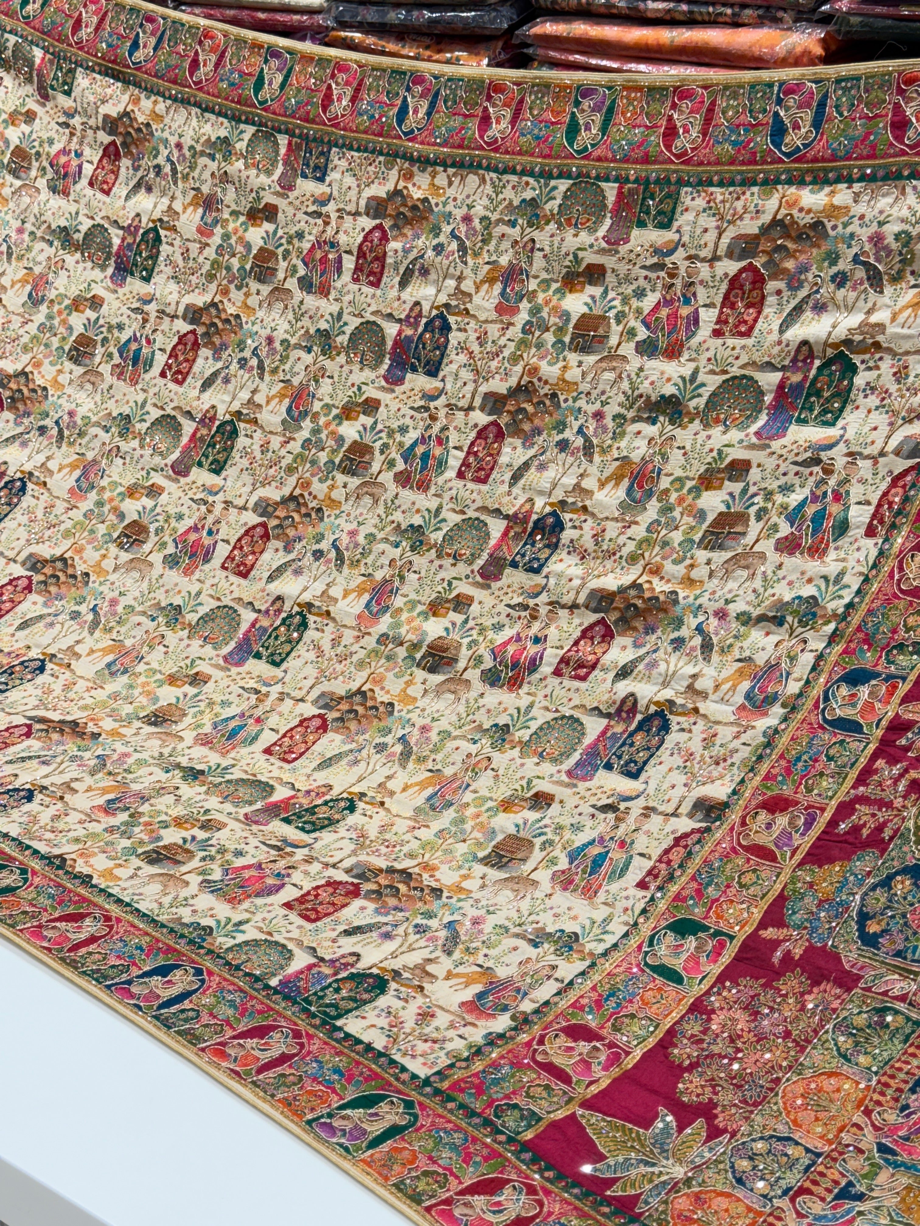 Beige Munga Multi Colour Hand Embroidery Saree