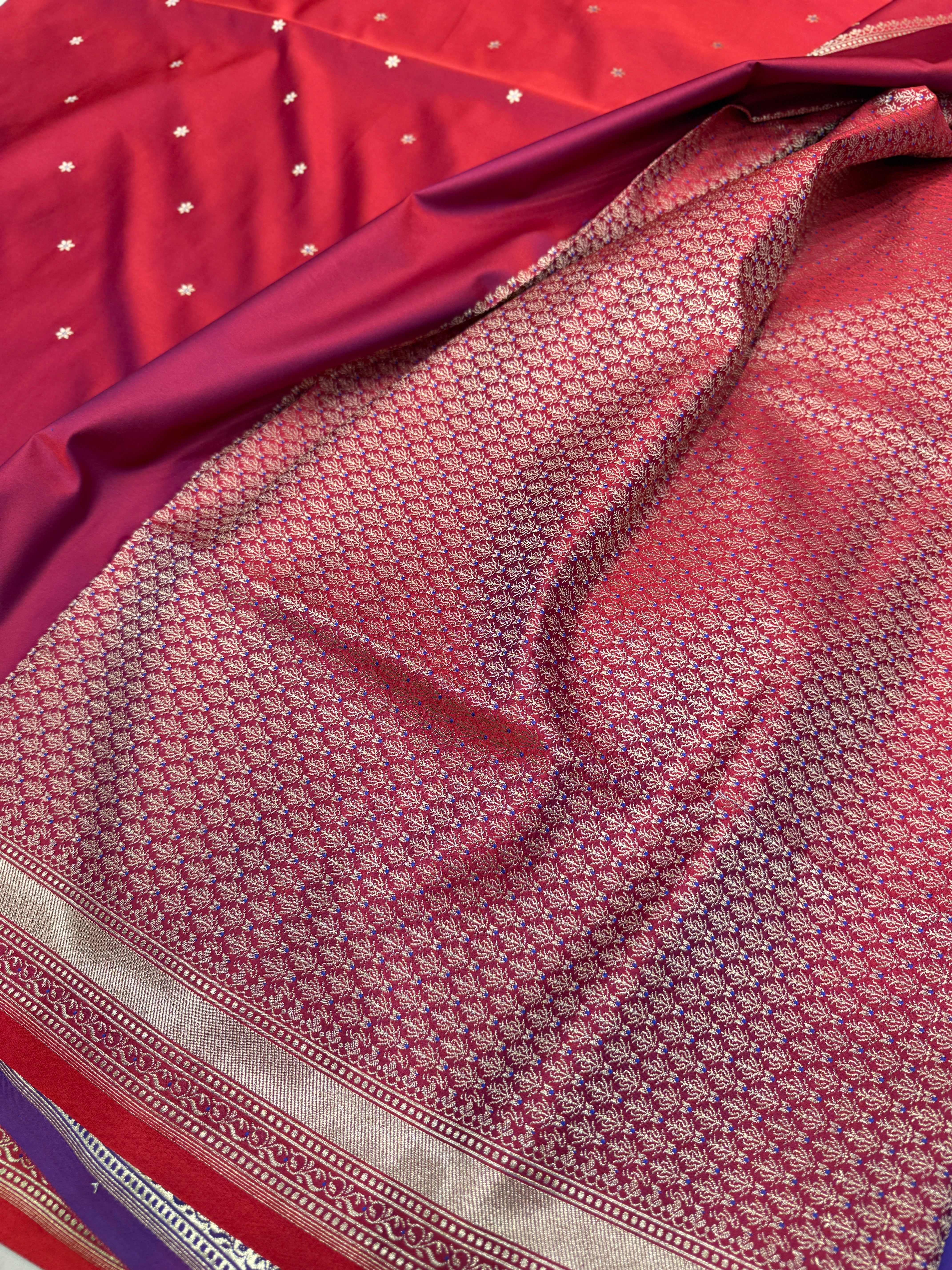 Crimson Banarasi Silk Star Butti Saree