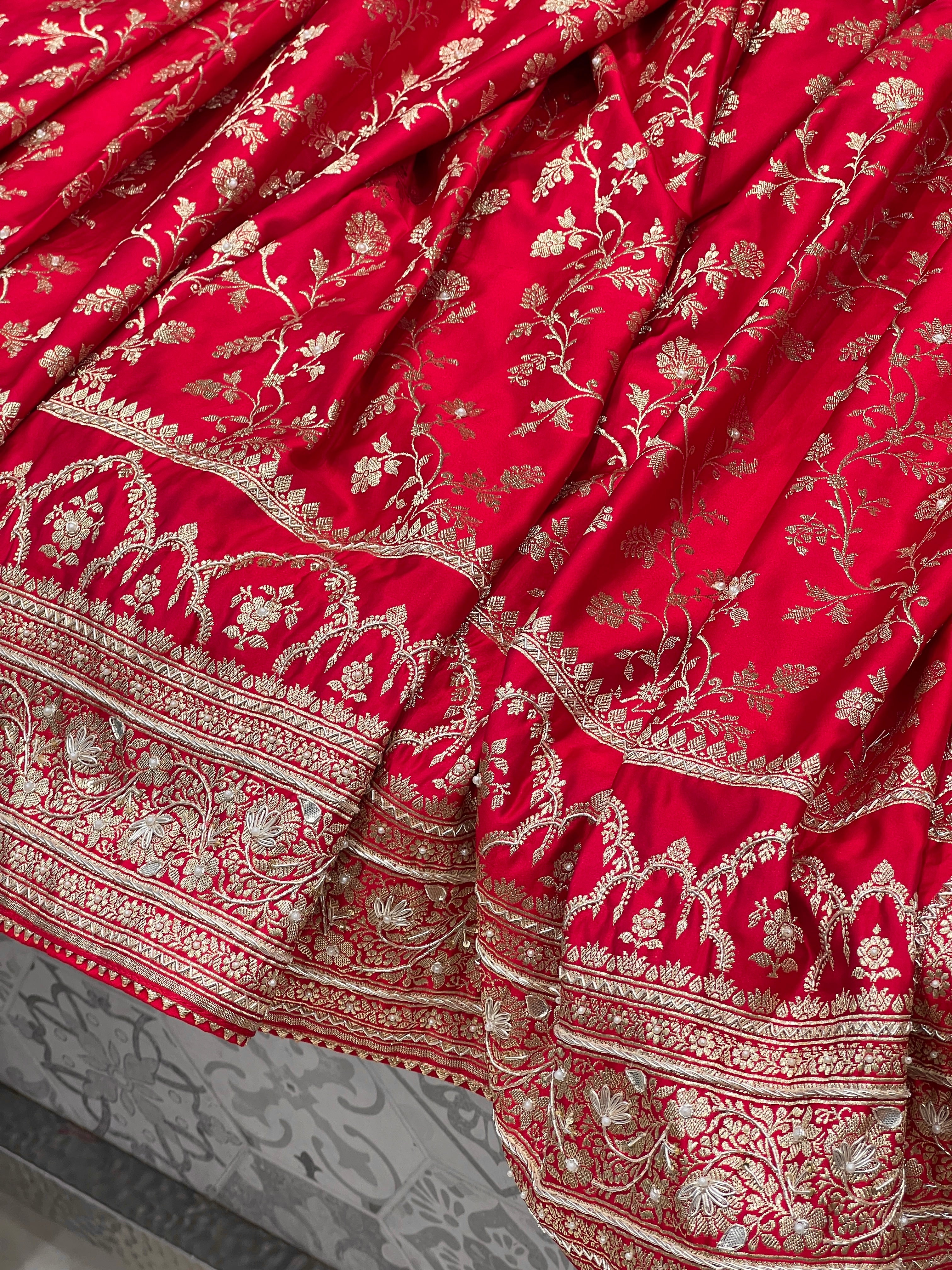 Red Banarasi Jaal Zardozi Hand Embroidery