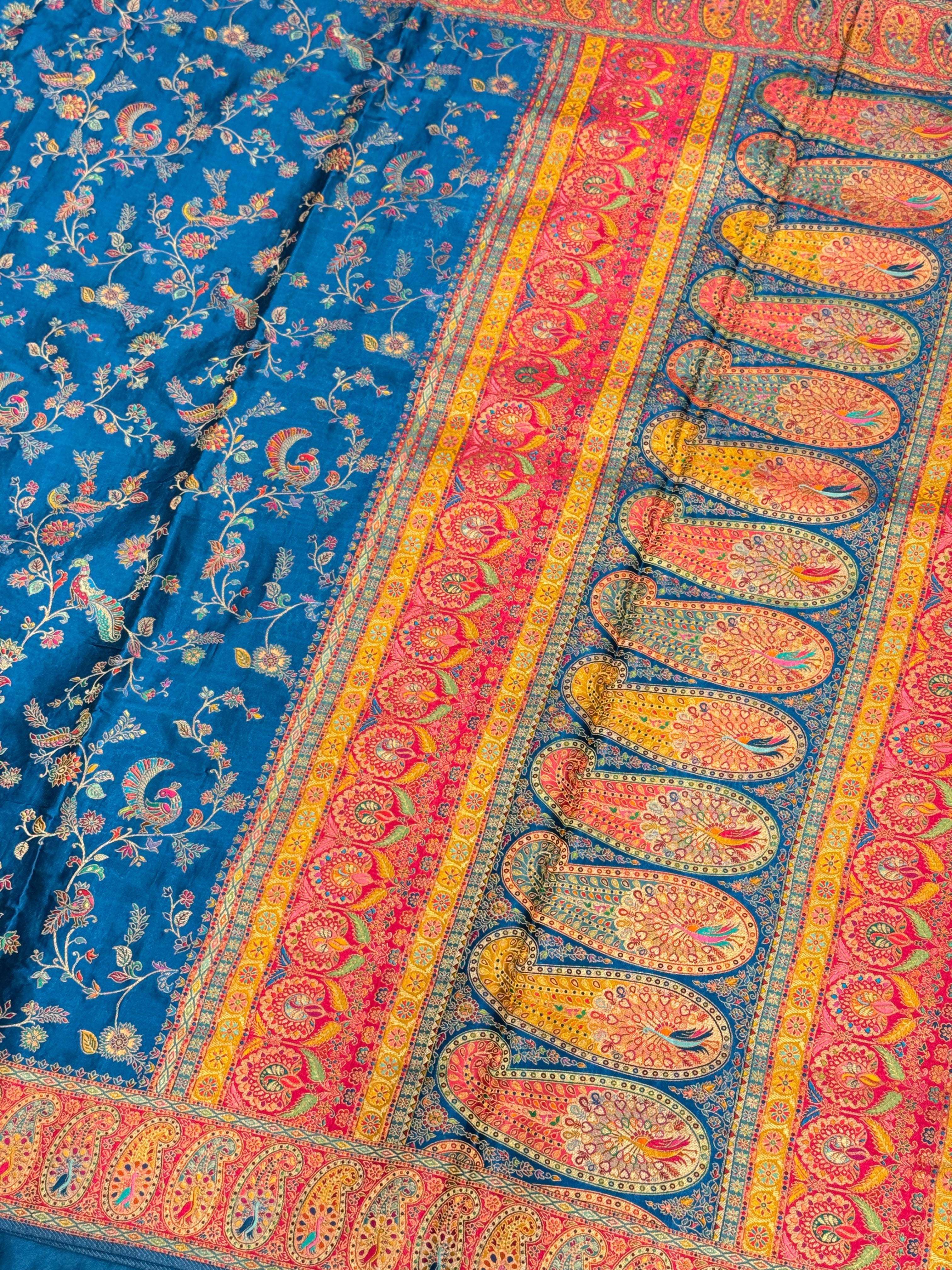 Blue Banarasi Modal Satin Pashmina Style Jaal Saree