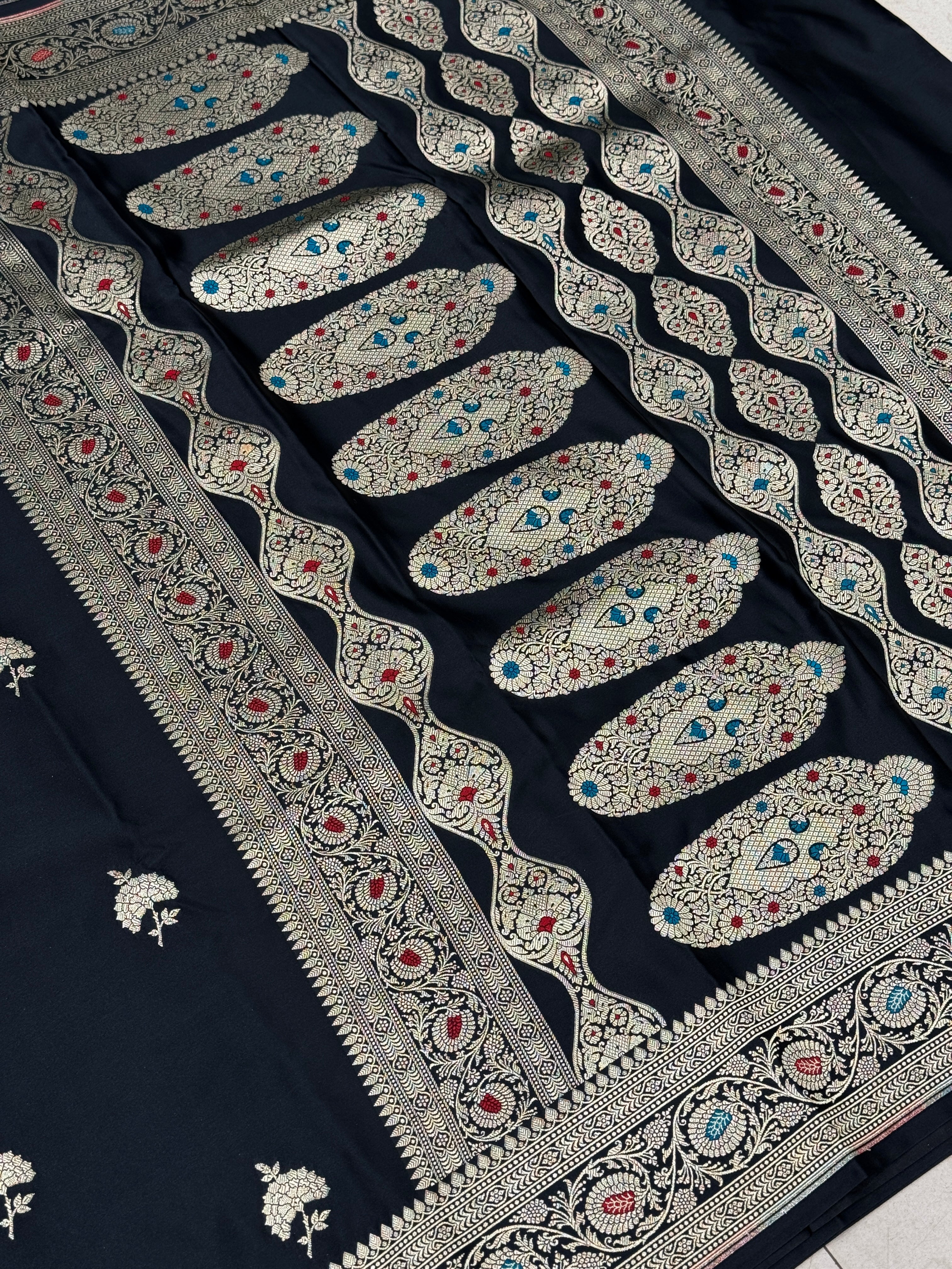 Black Banarasi Silk Meena Butta Saree