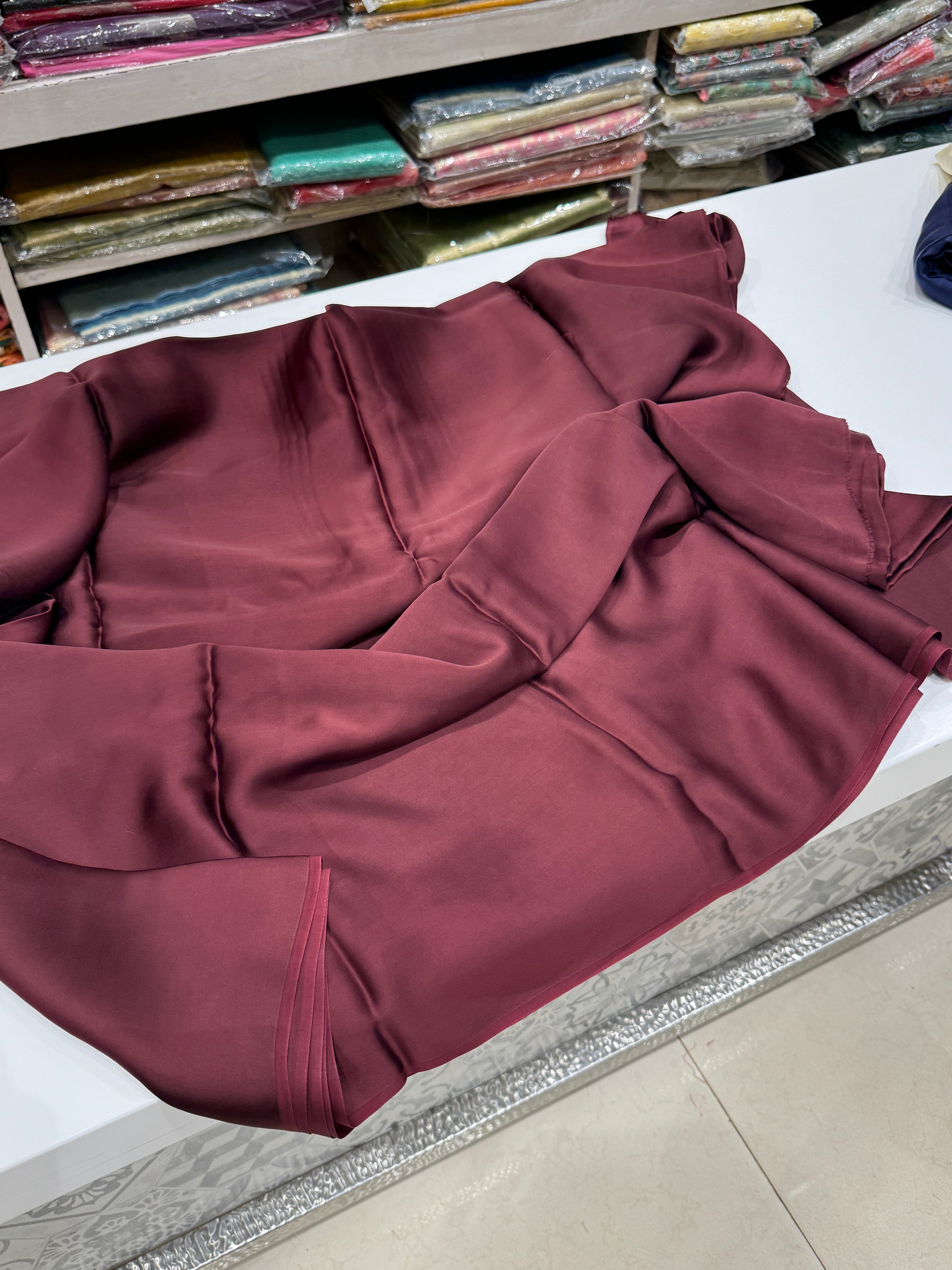 Wine Plain Satin Silk Saree