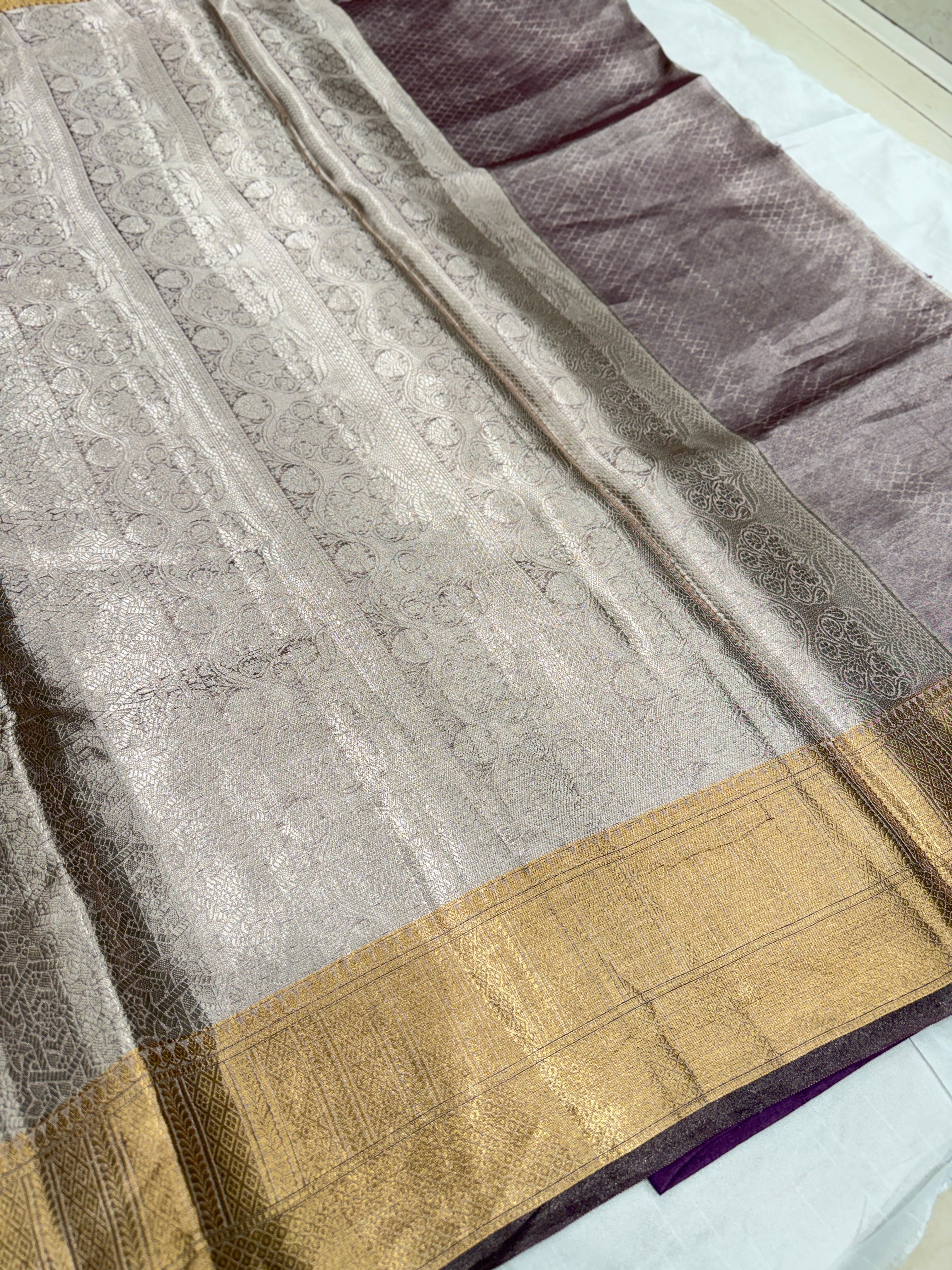 Purple Pure Woven Double Tissue Brocade Silk Saree