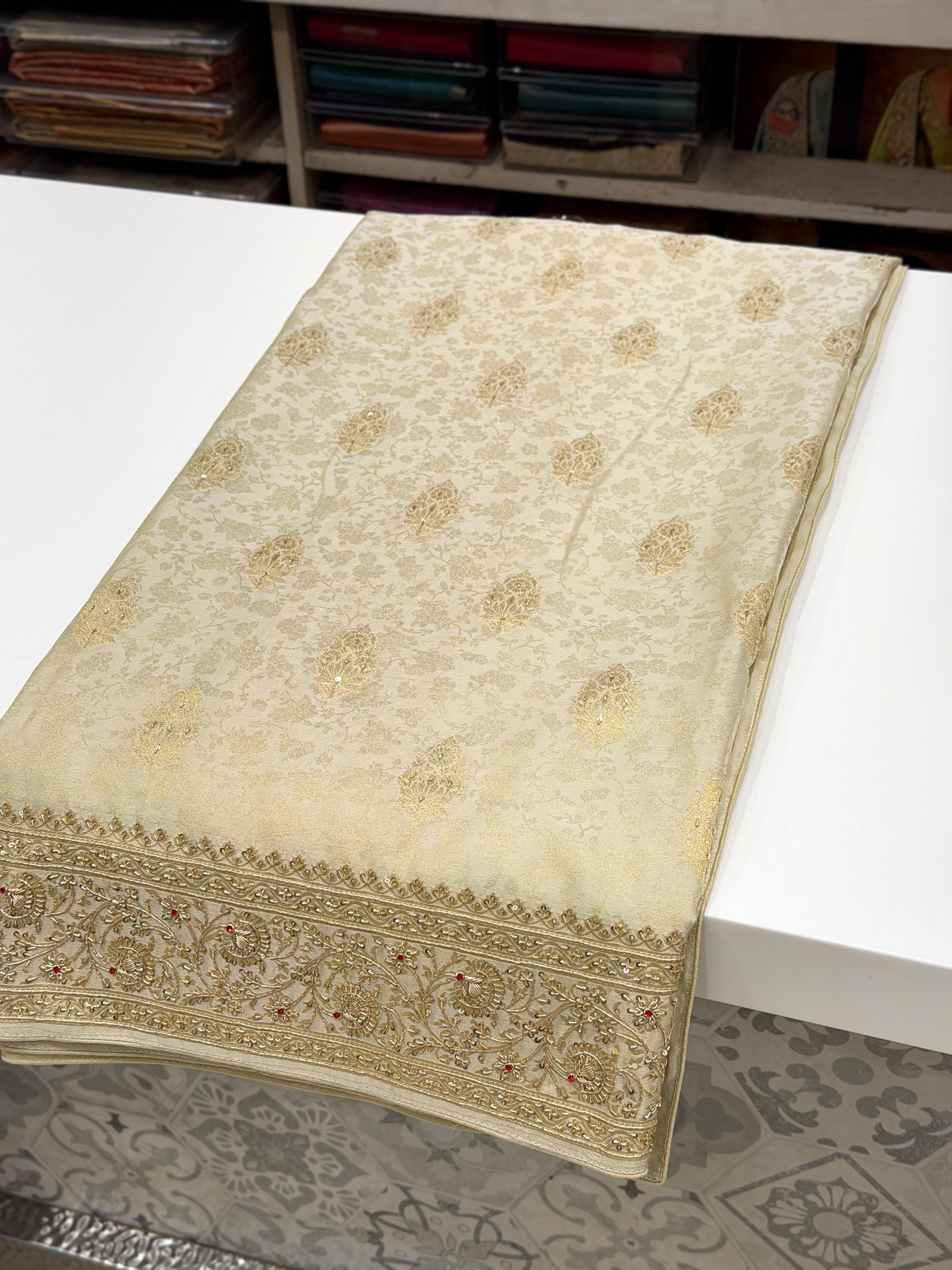 Banarasi Crepe Tissue Zardodi Hand Embroidery Saree