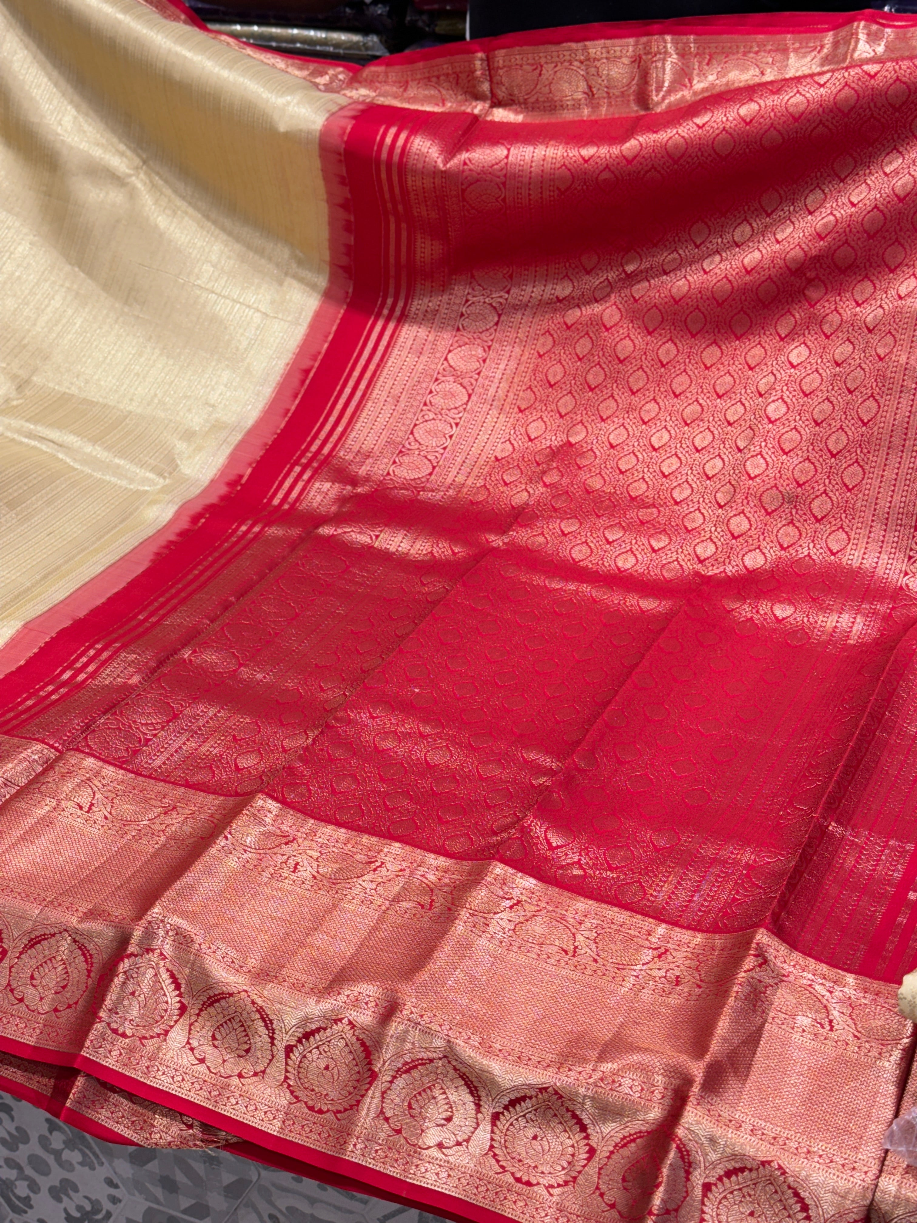 Light Beige Silk Red Pallu Kanjivaram