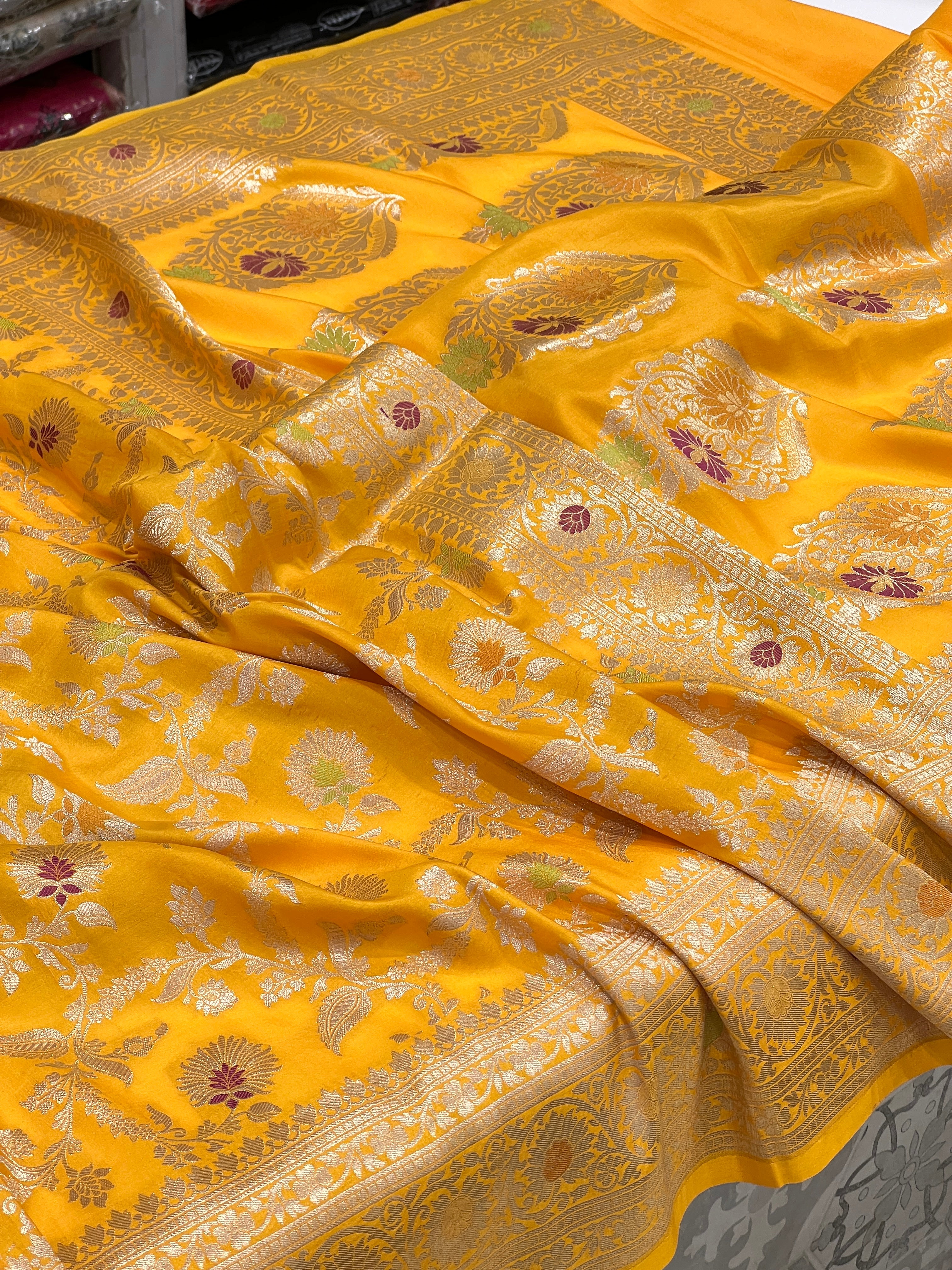 Yellow Katan Meenakari Jaal Saree