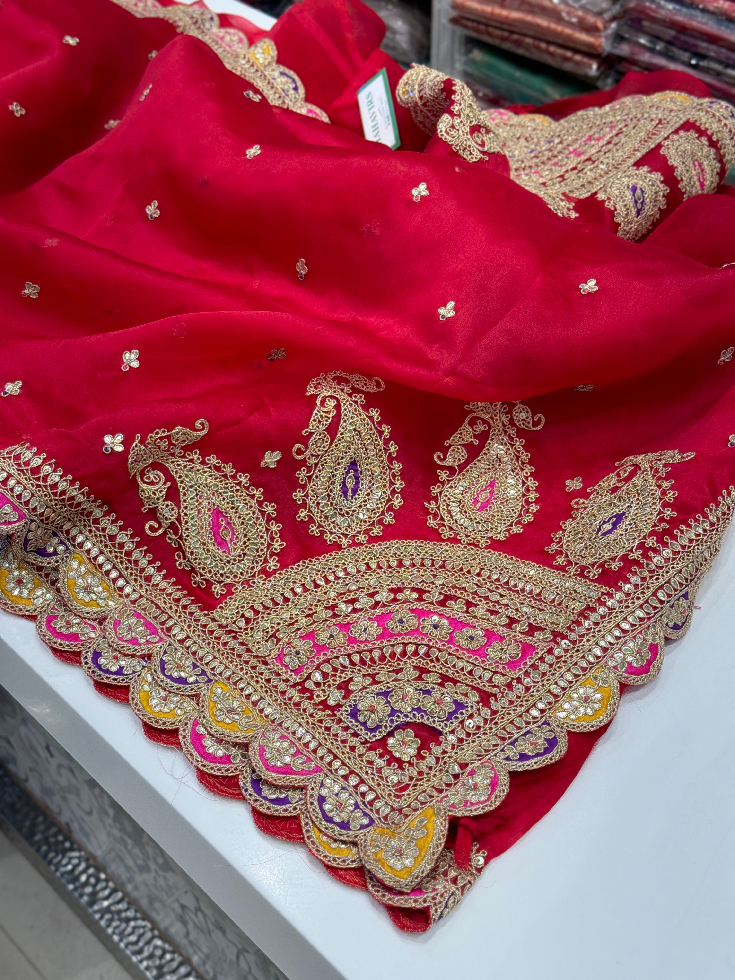 Red Organza Dori Gotapatti Saree