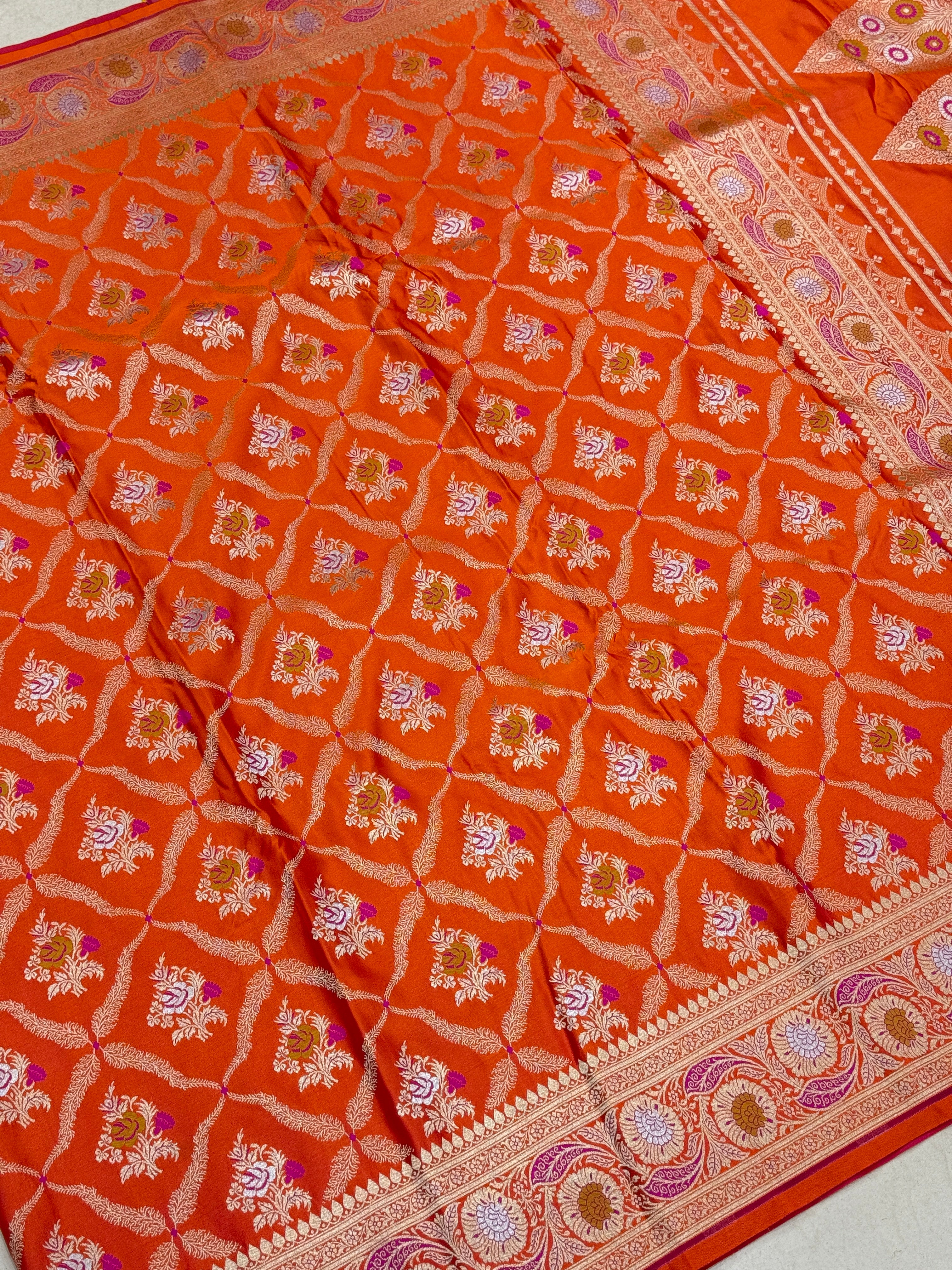 Orange Banarasi Silk Meenkari Saree