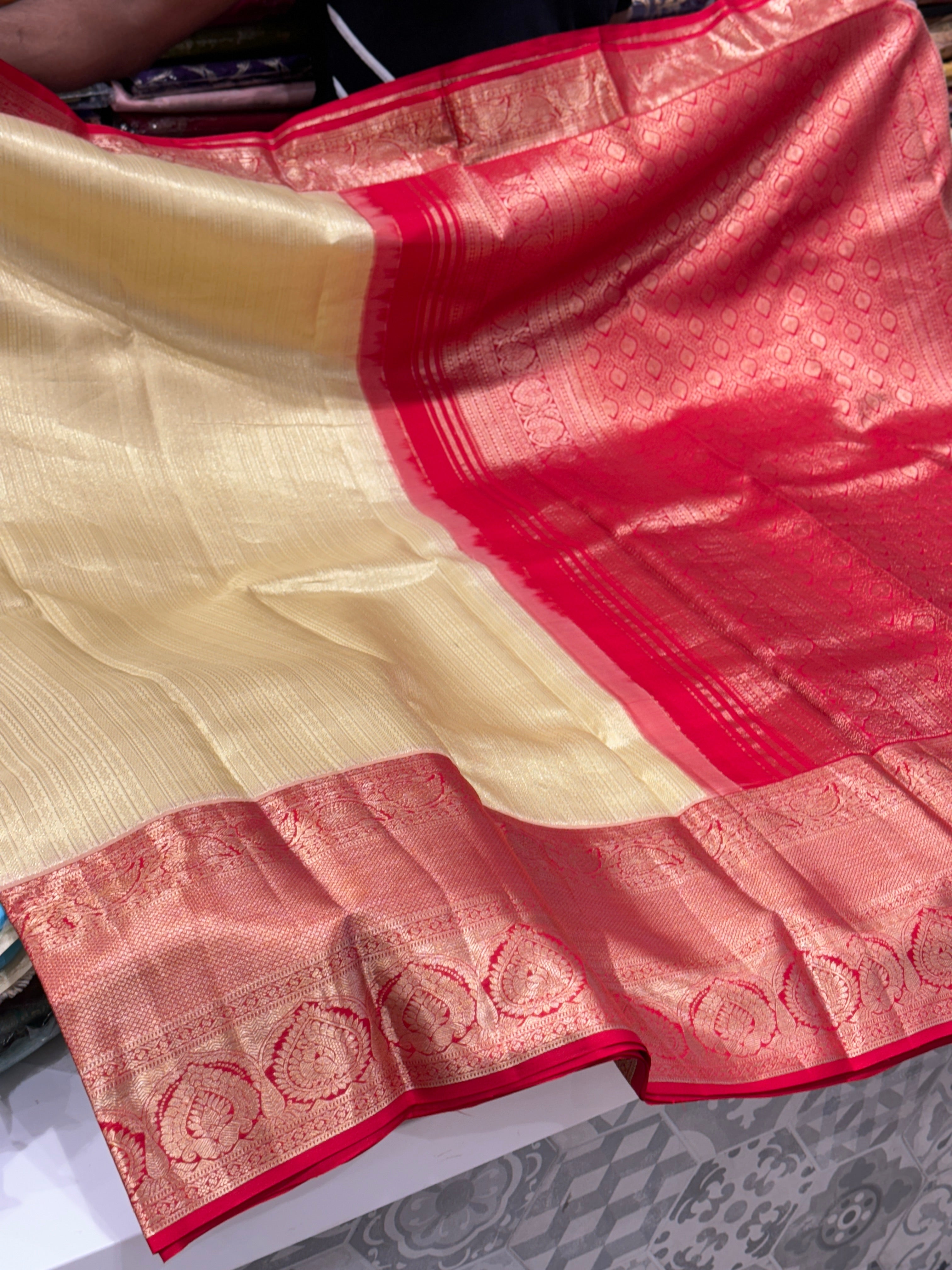 Light Beige Silk Red Pallu Kanjivaram