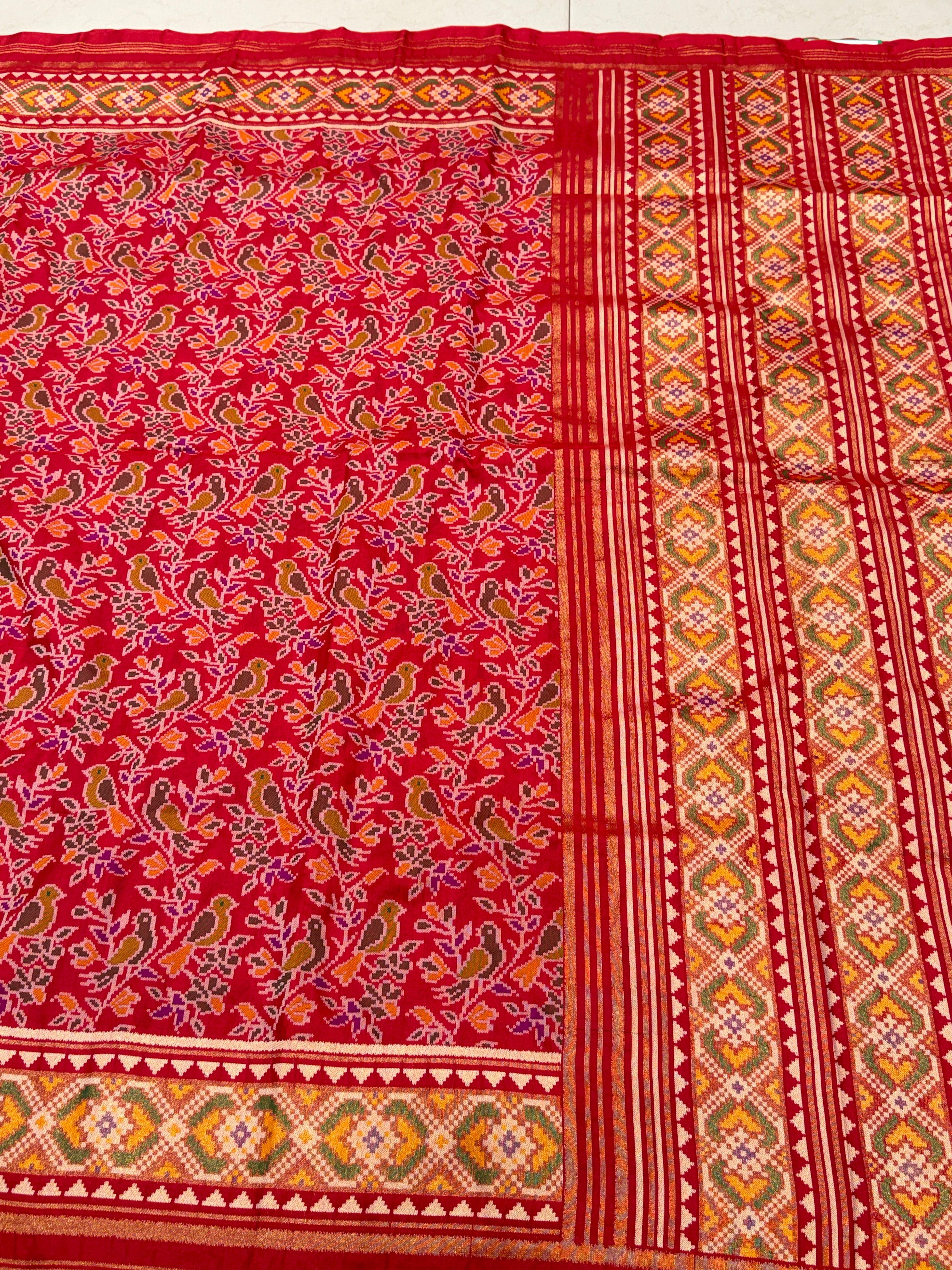 Red Popat Bhat Semi Silk Weaved Patan Patola Saree