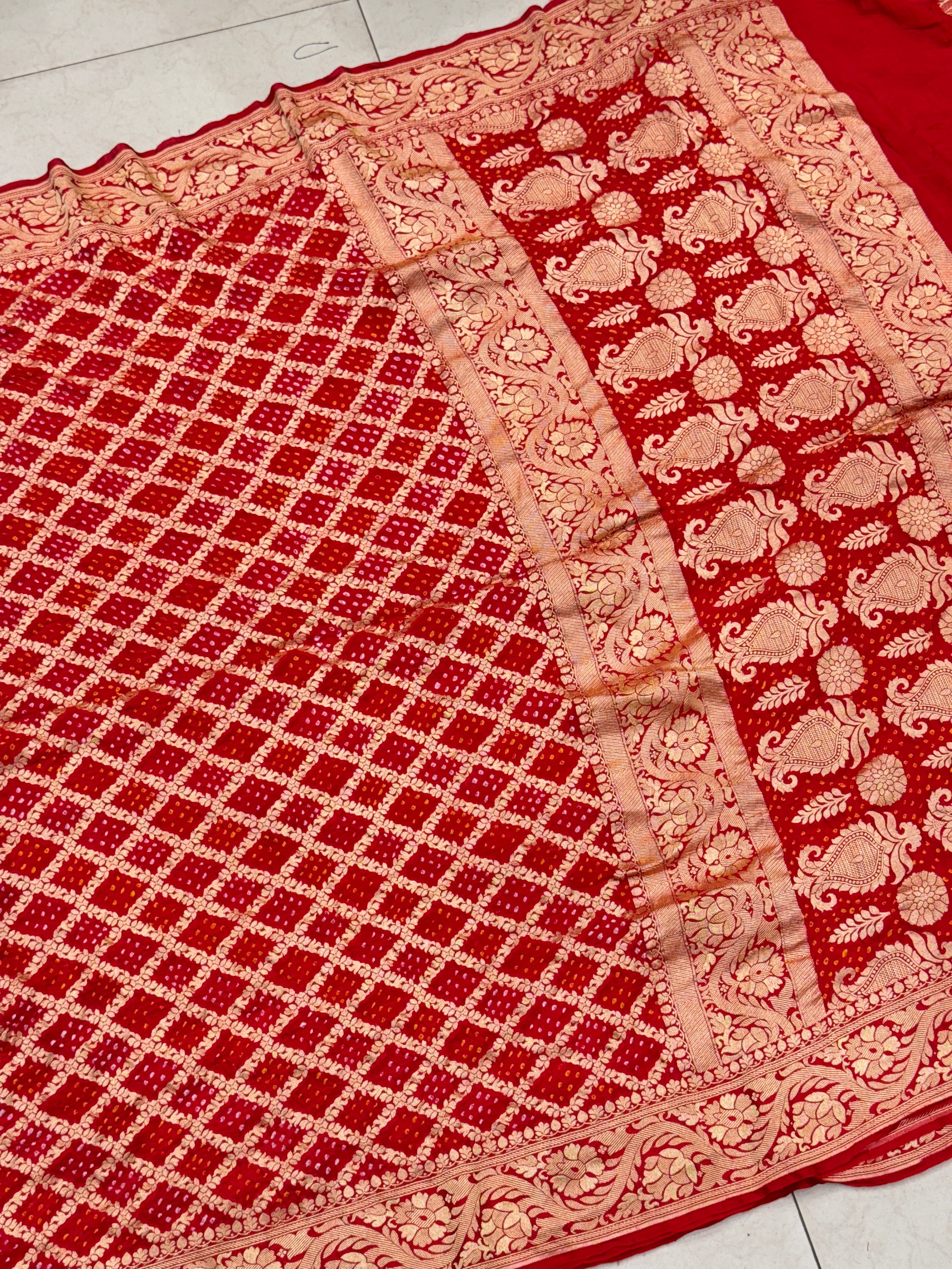 Red Bandhej Bandhini Saree