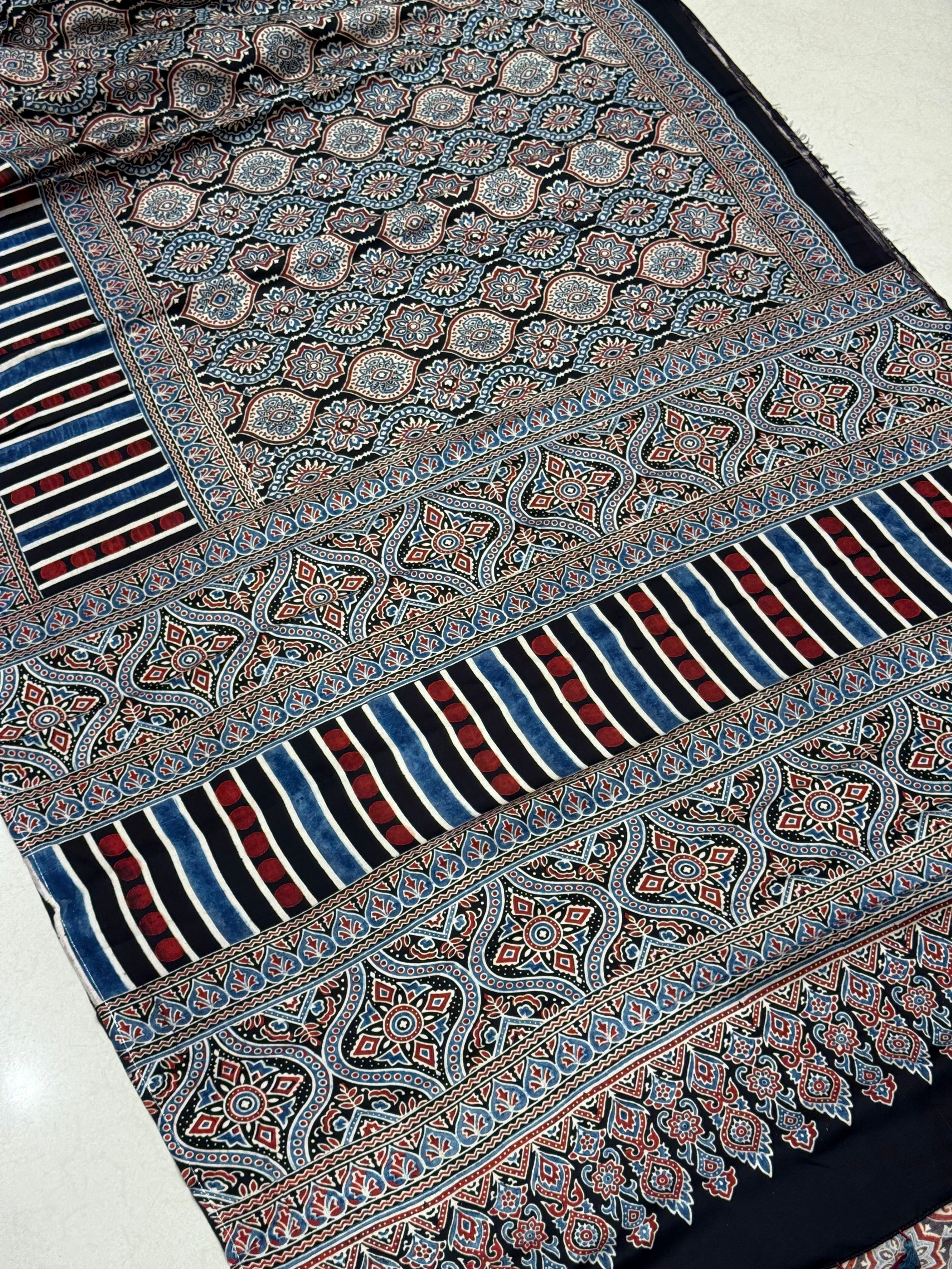 Black Contemporary Jewelled Badam Butti Ajrakh Saree