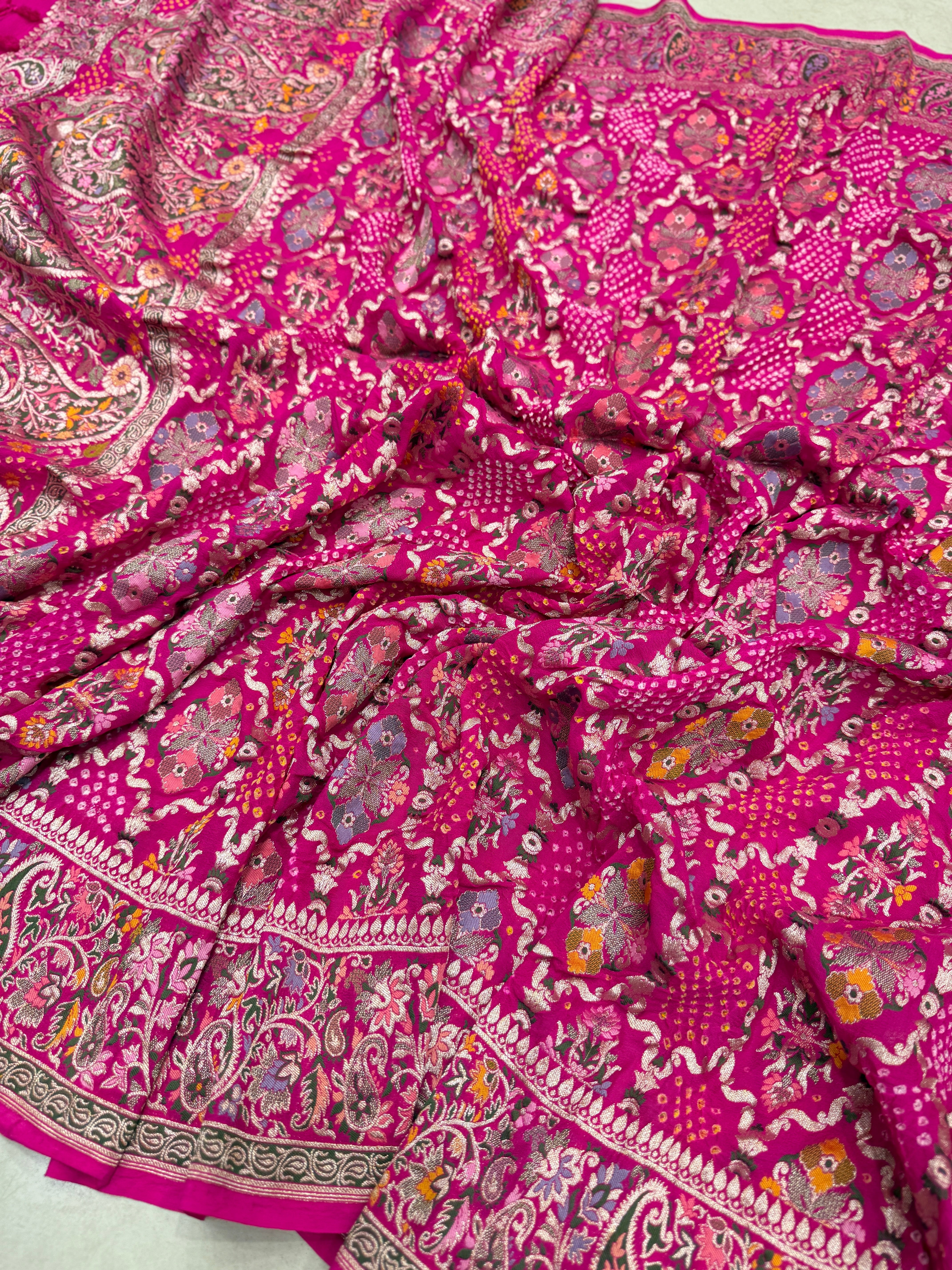 Rani Jaal Double Border Handloom Meenakari Rai Bandhej Pure Zari Dupatta