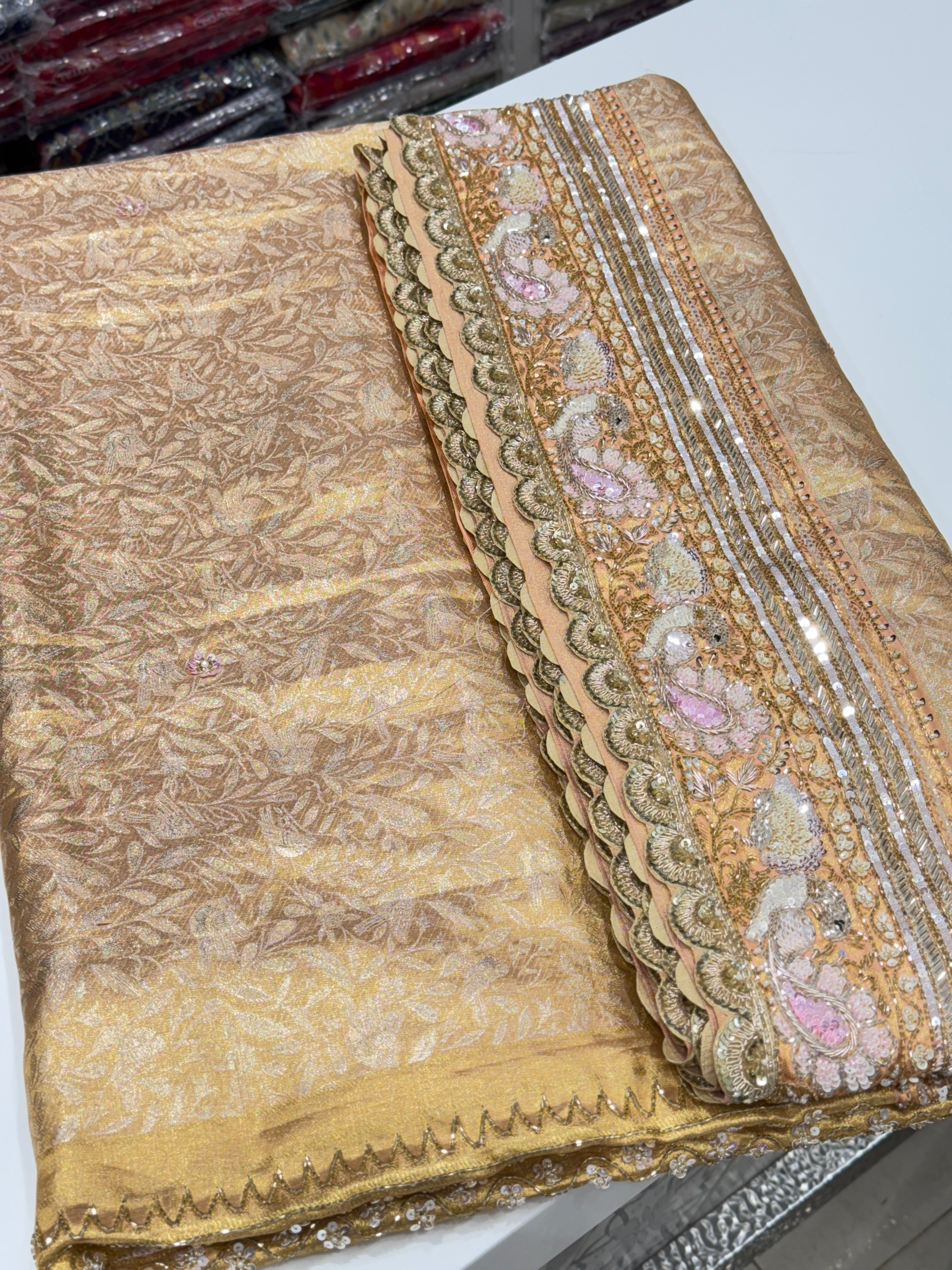 Peach Kanjivaram Motif Hand Embroidery Saree