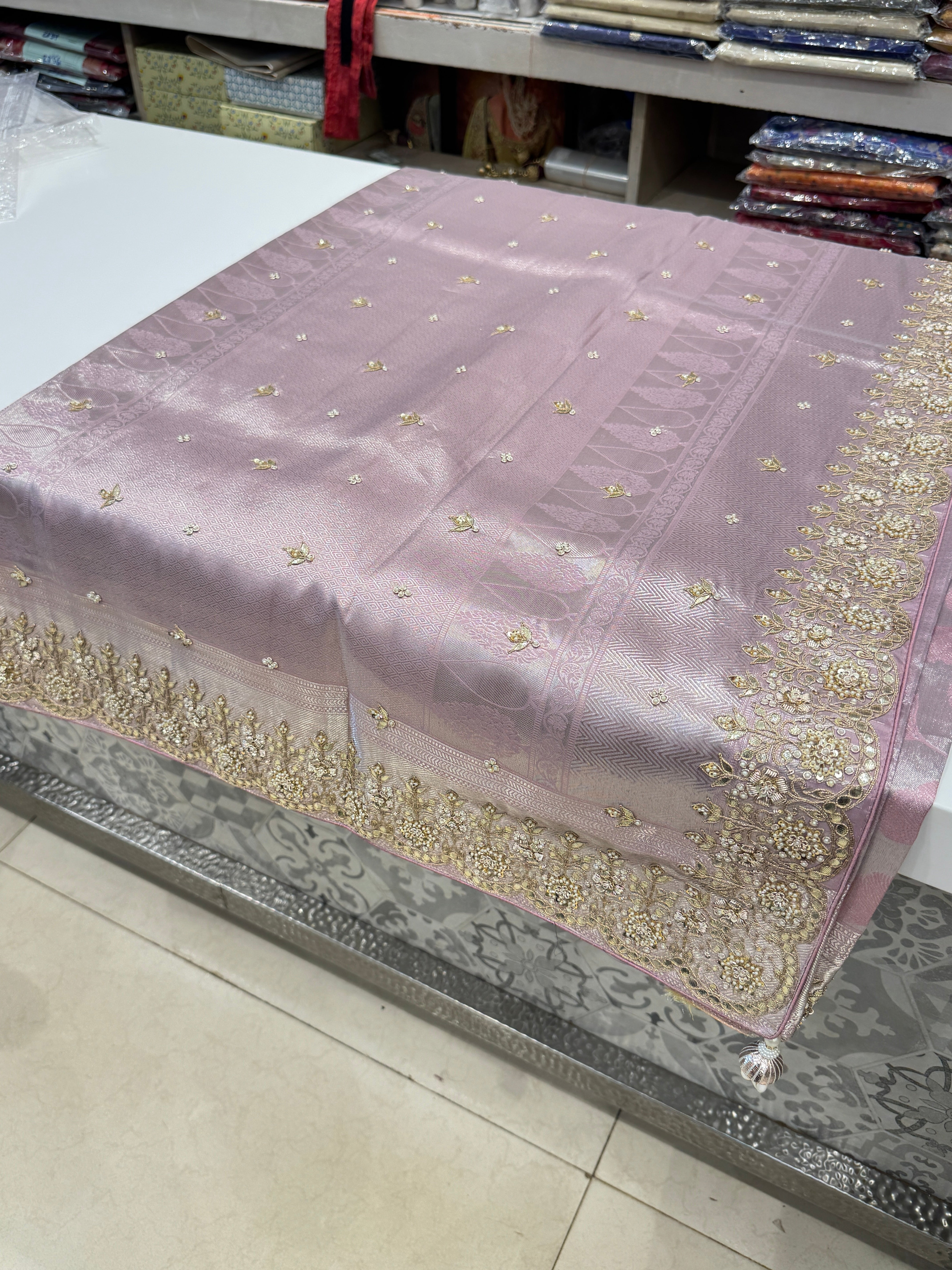 Lilac Contemporary Kanjivaram Zardosi Hand Embroidery Saree