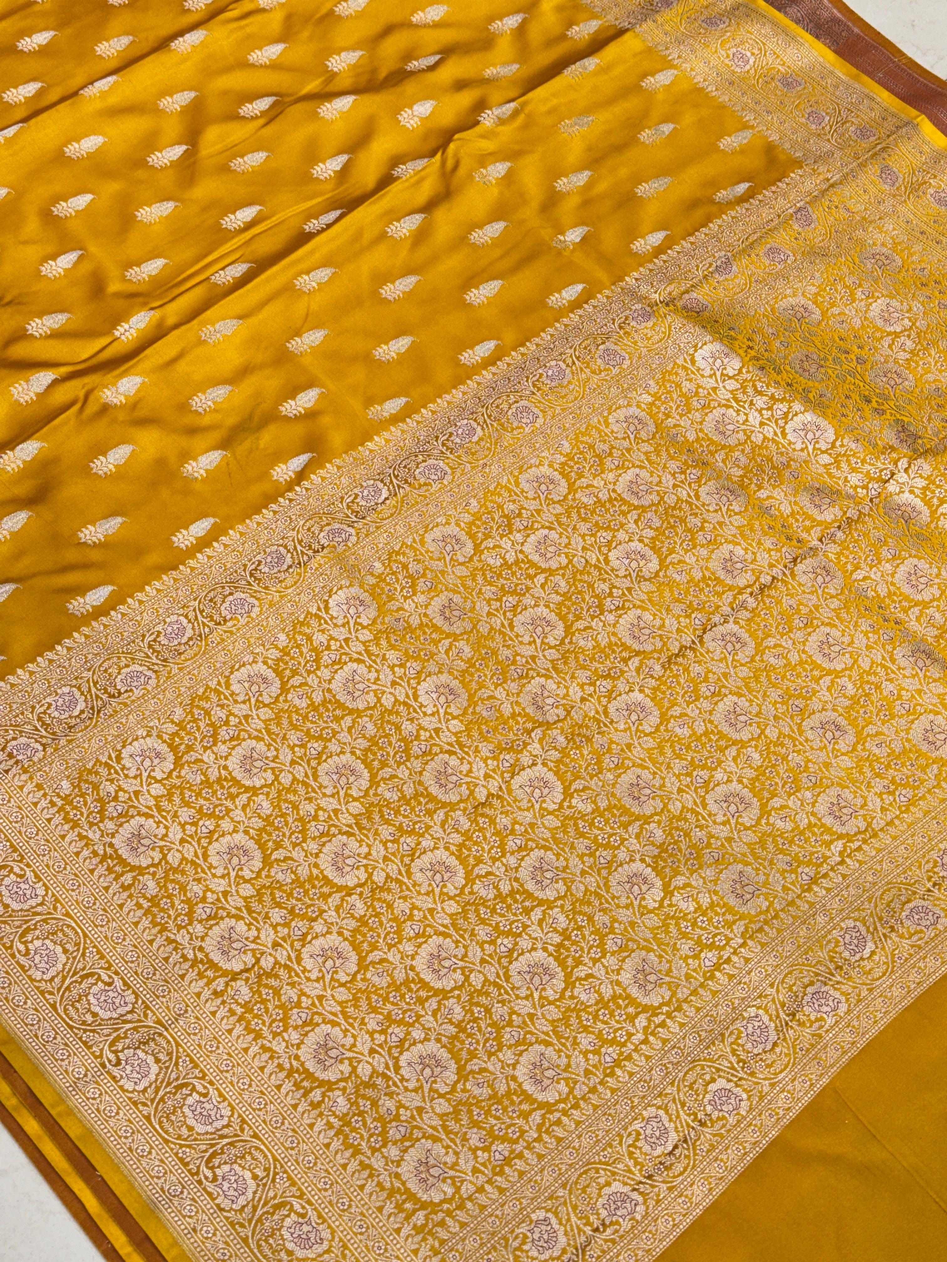 Yellow Banarasi Silk Sona Roopa Buttis Saree