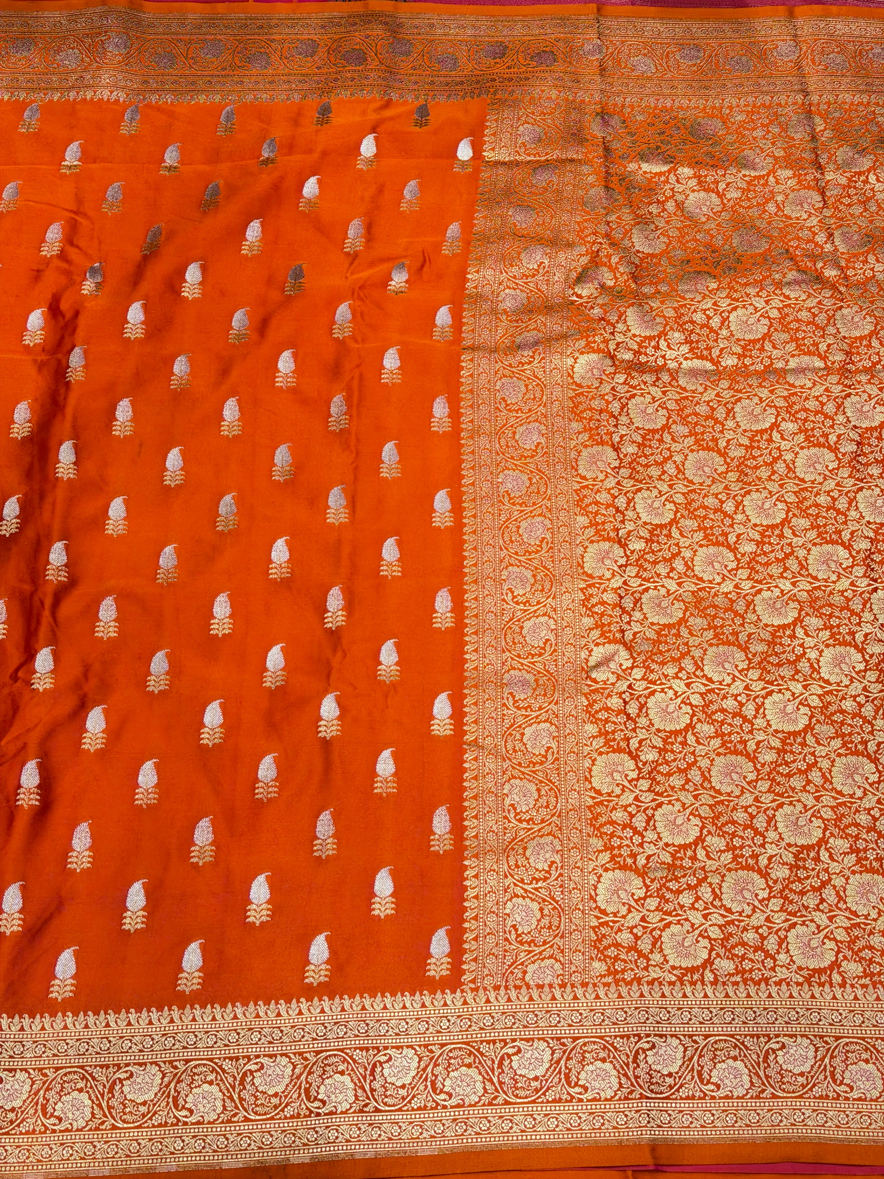 Orange Banarasi Silk Sona Roopa Buttis Saree
