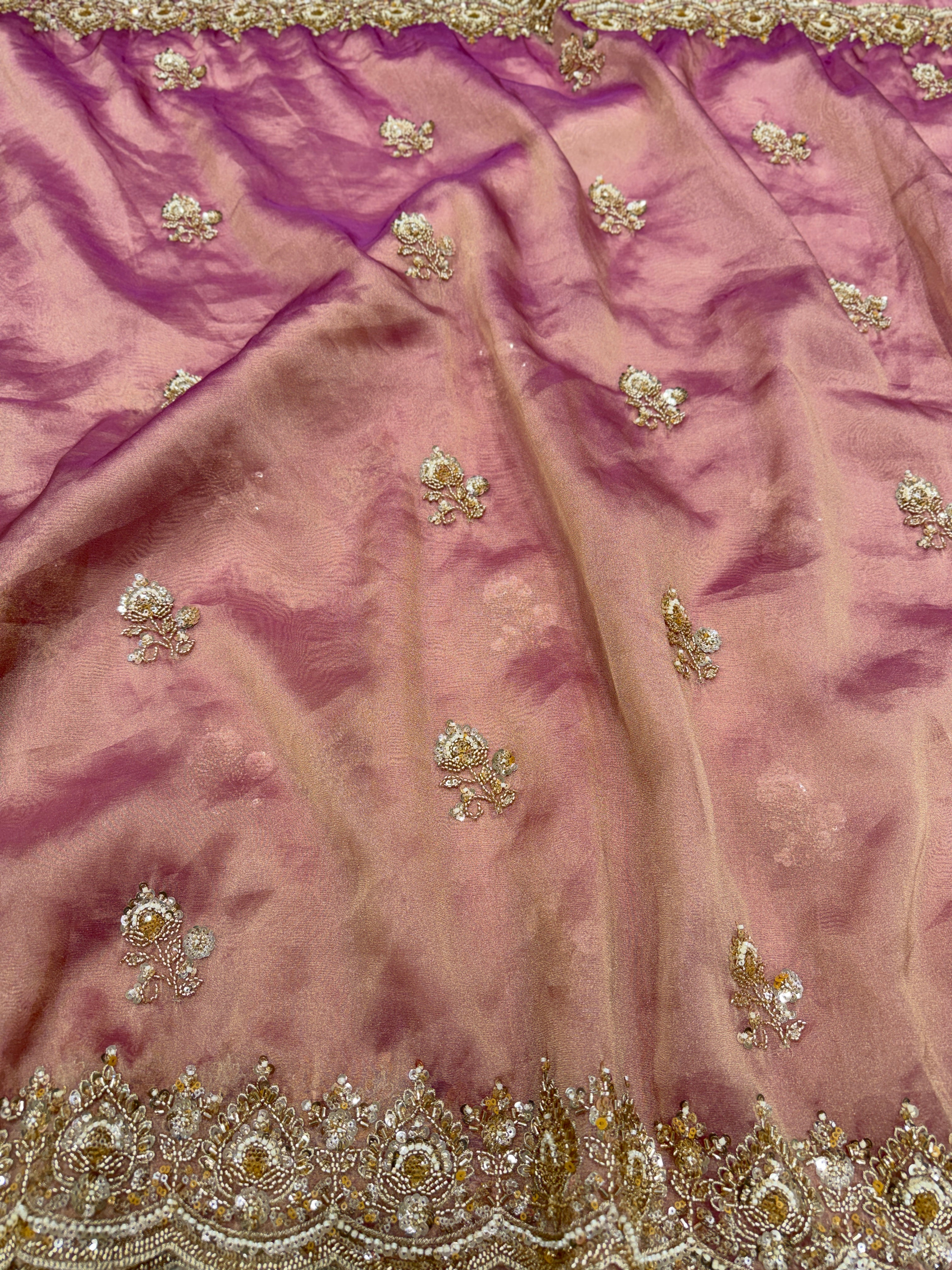 Pink Tissue Organza Moti Sequin Embroidery Heavy Blouse Saree