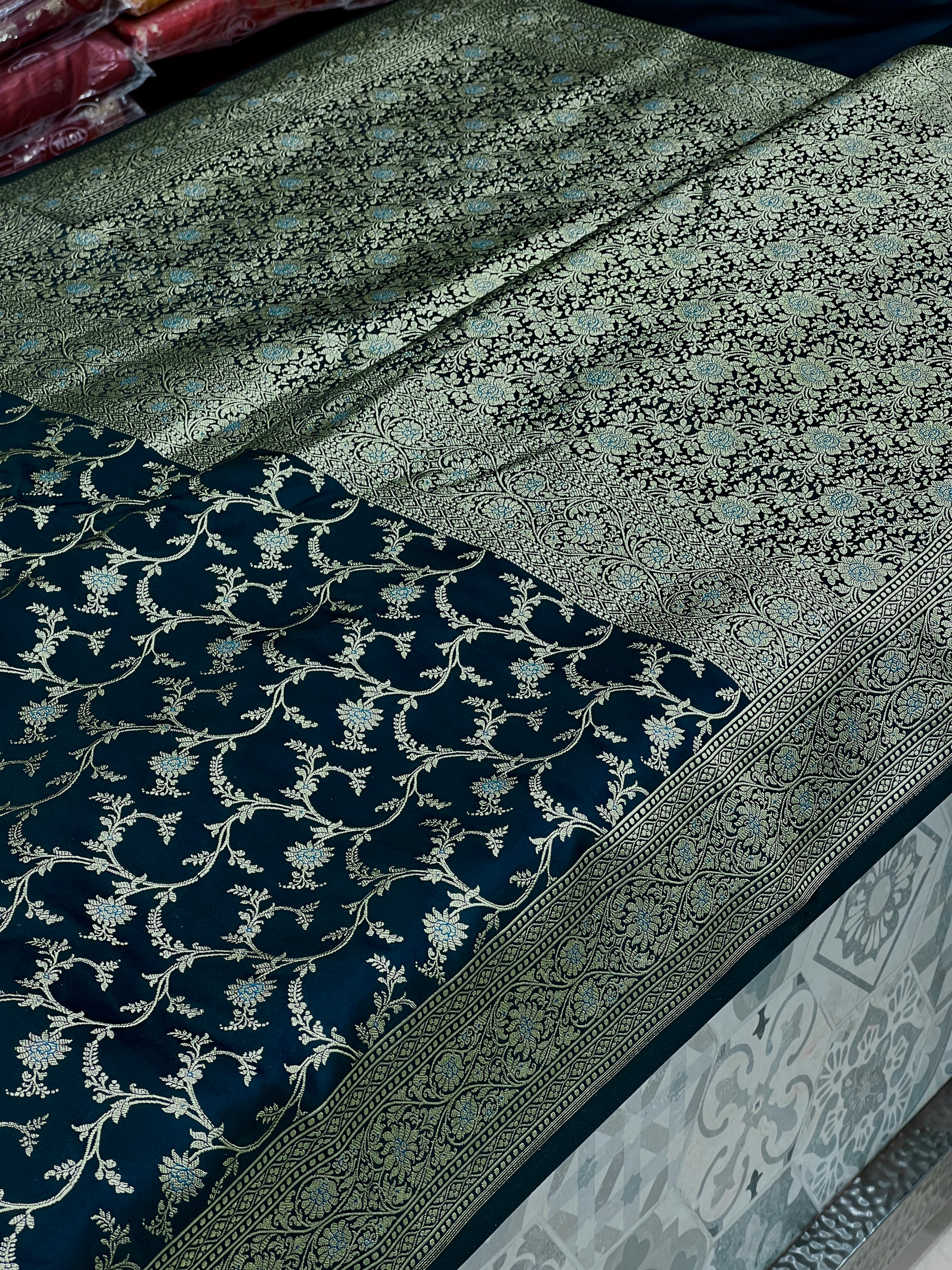 Blue Banarasi Silk Ficus Border Saree