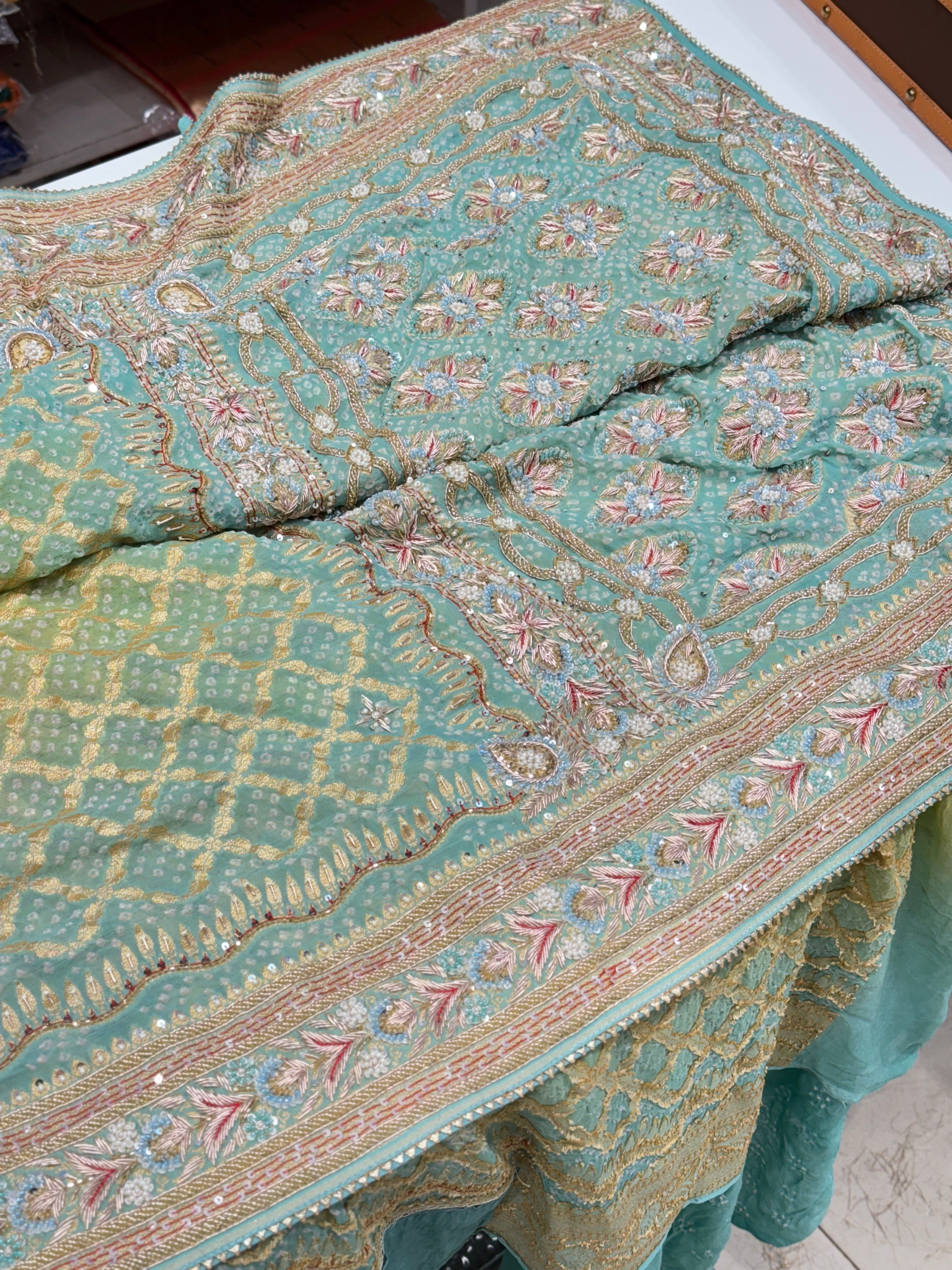 Pastel Shaded Bandhej Embroidery Saree