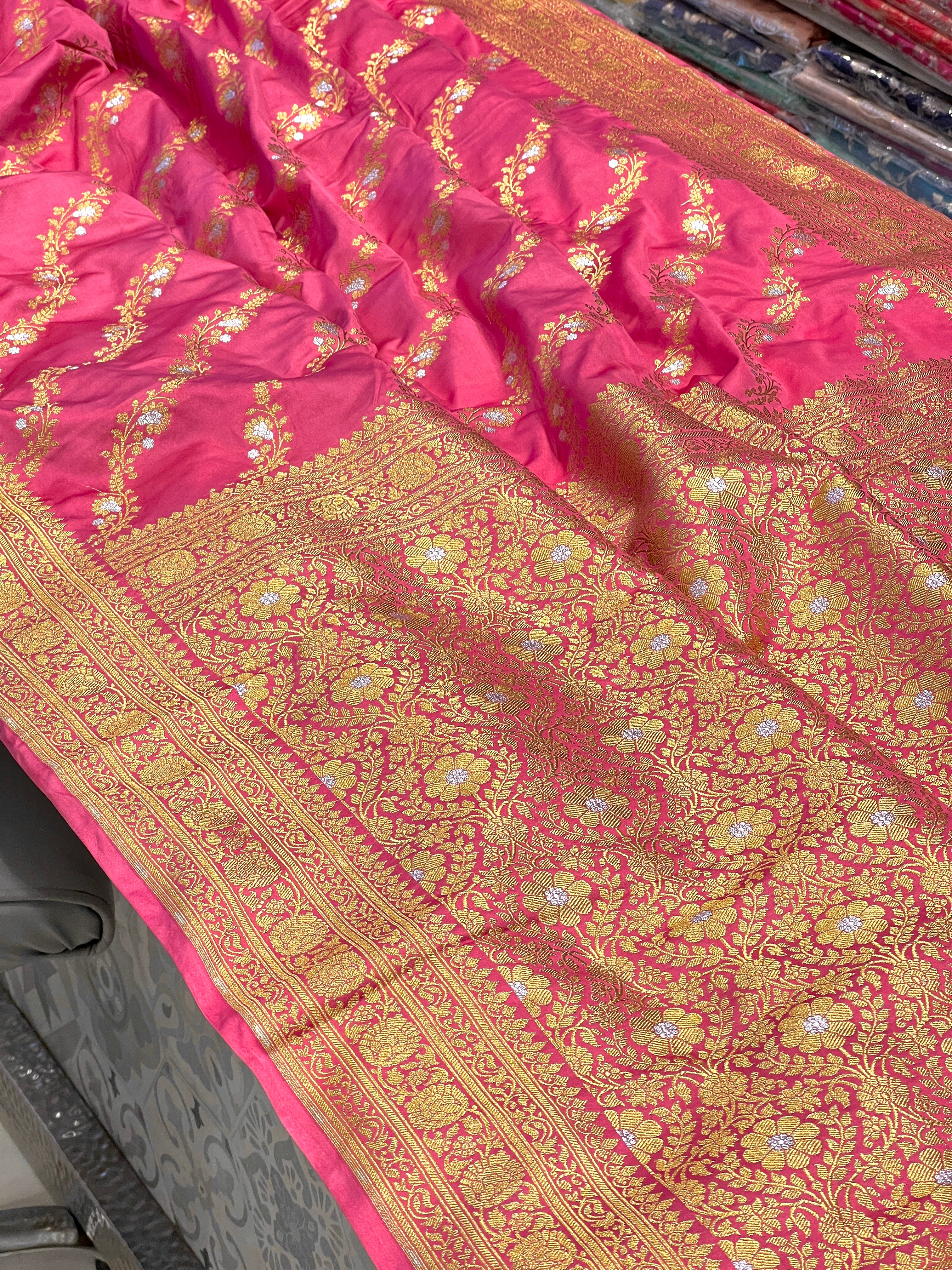 Pink Banarasi Silk Leheriya Saree