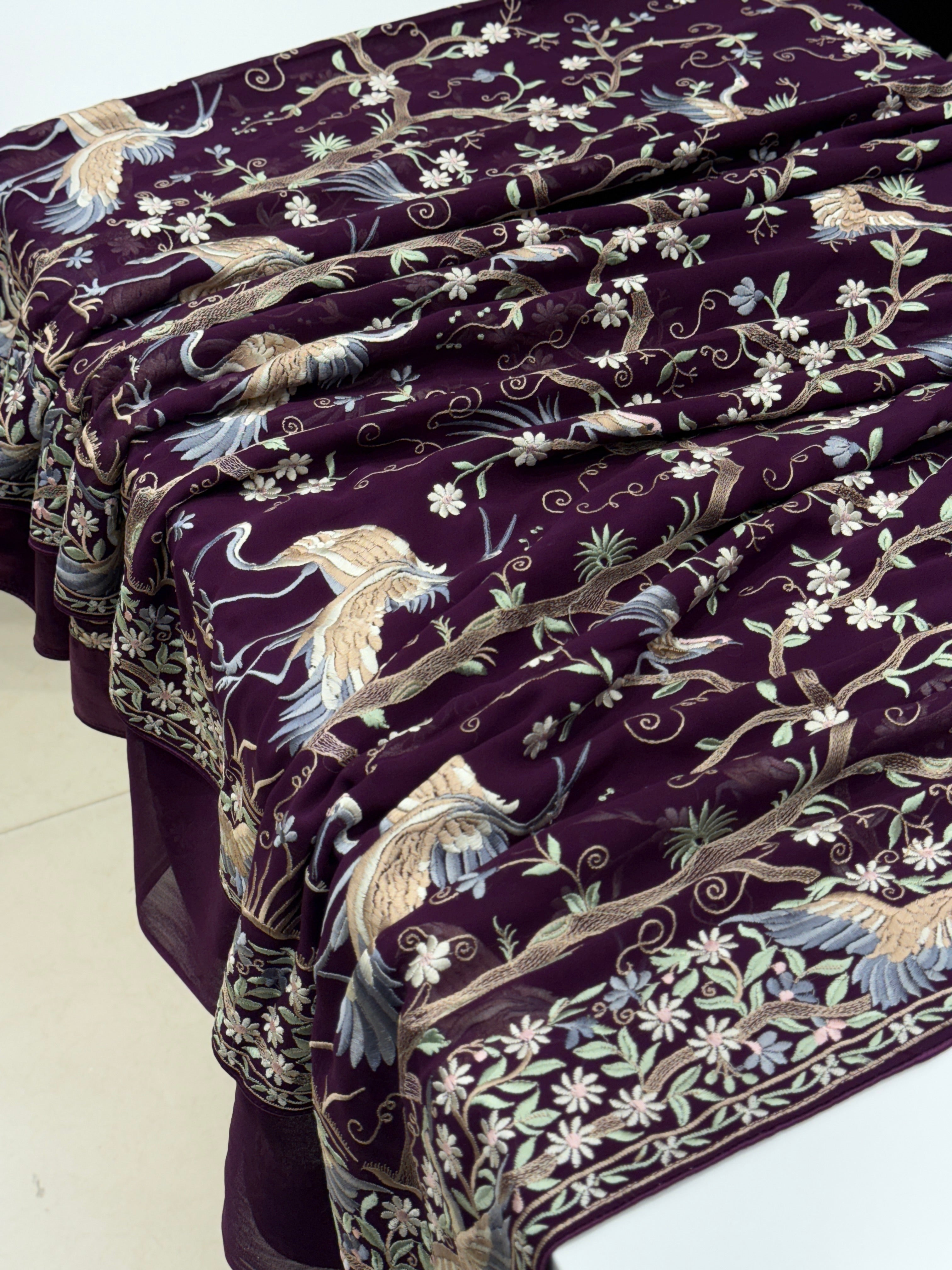 Wine Tree Of Life Flamingo Parsi Gara Saree