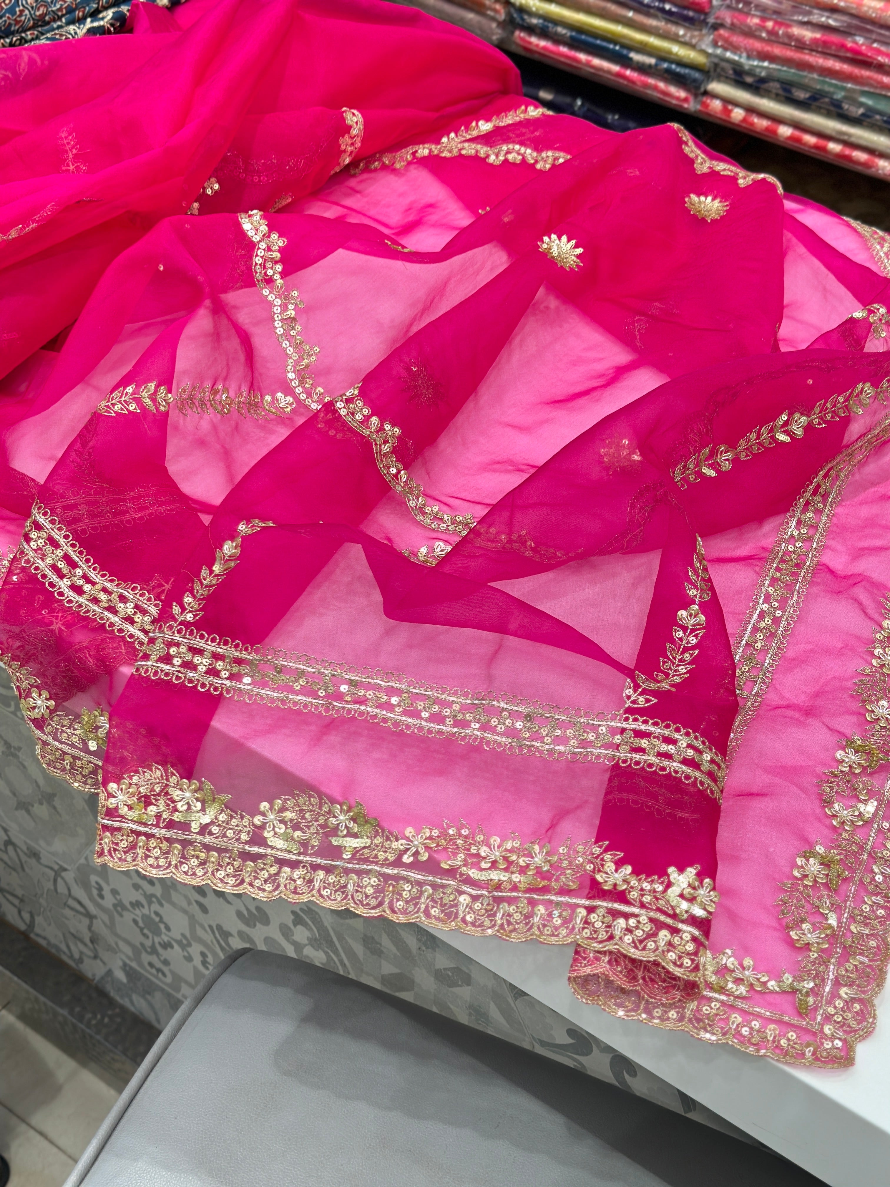 Rani Pink Organza Pita Embroidery Saree