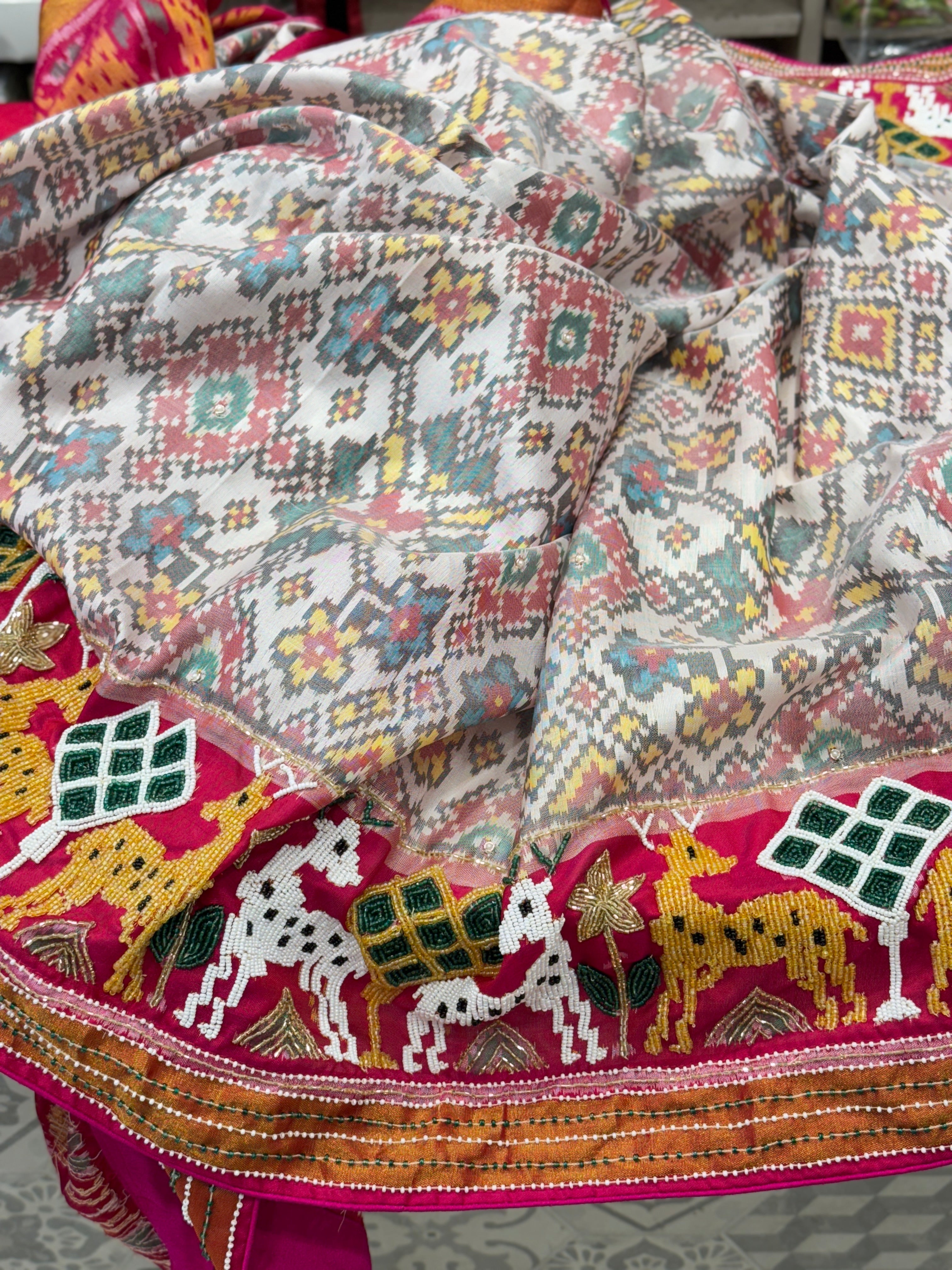 Handloom Patola with Moti Embroidery