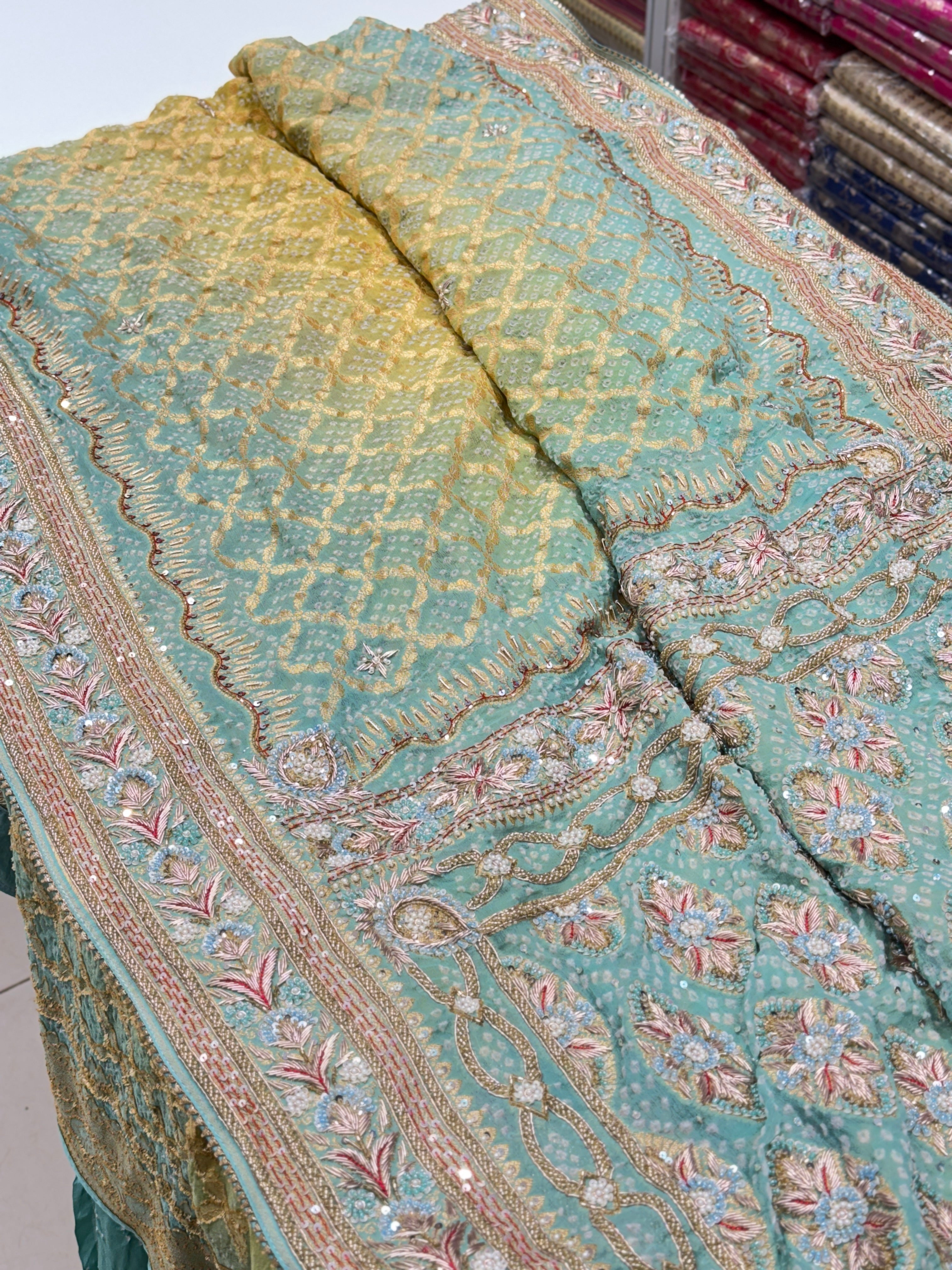 Pastel Shaded Bandhej Embroidery Saree