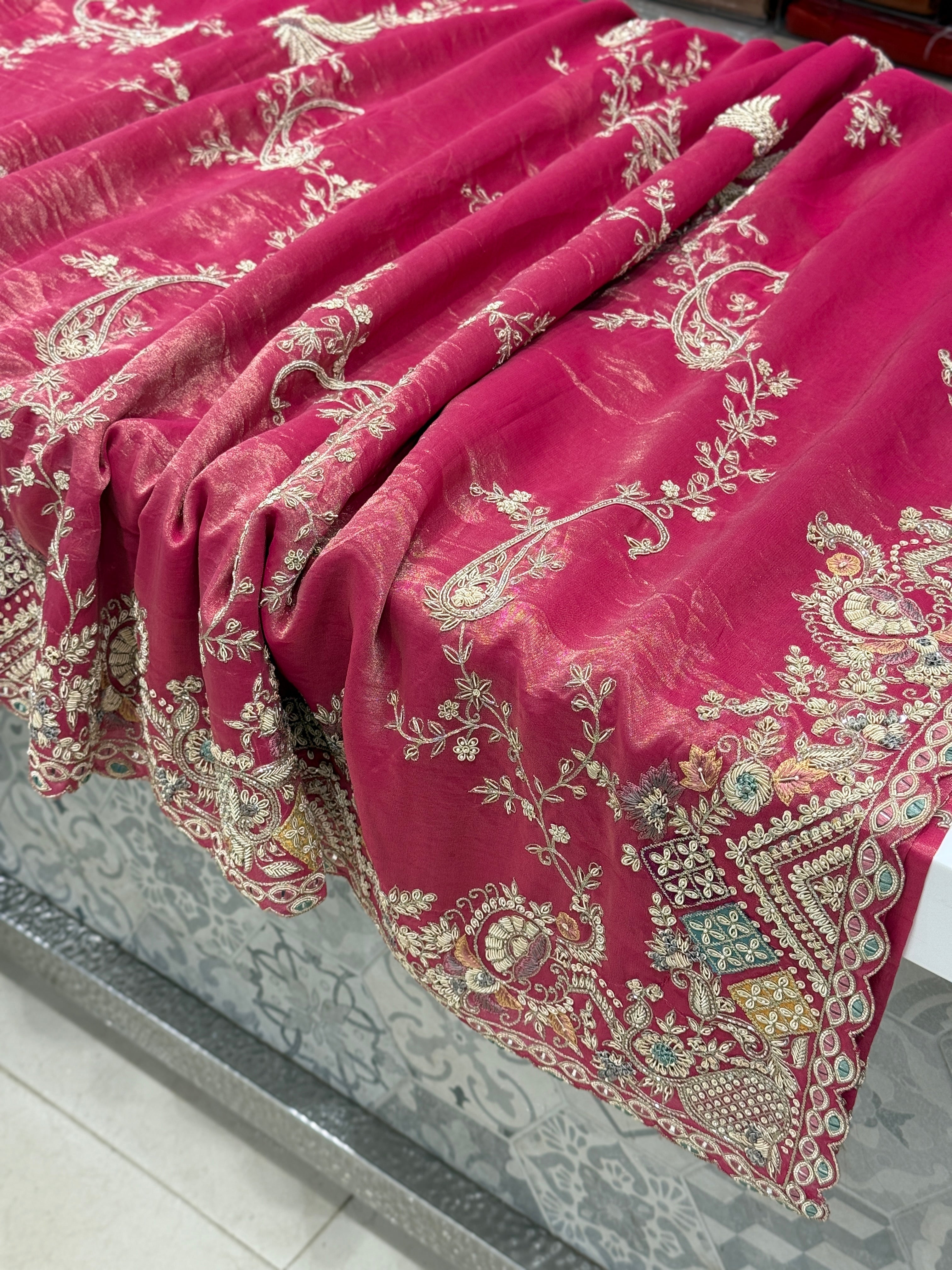 Rani Tissue Phoneix Edit Hand Embroidery Saree