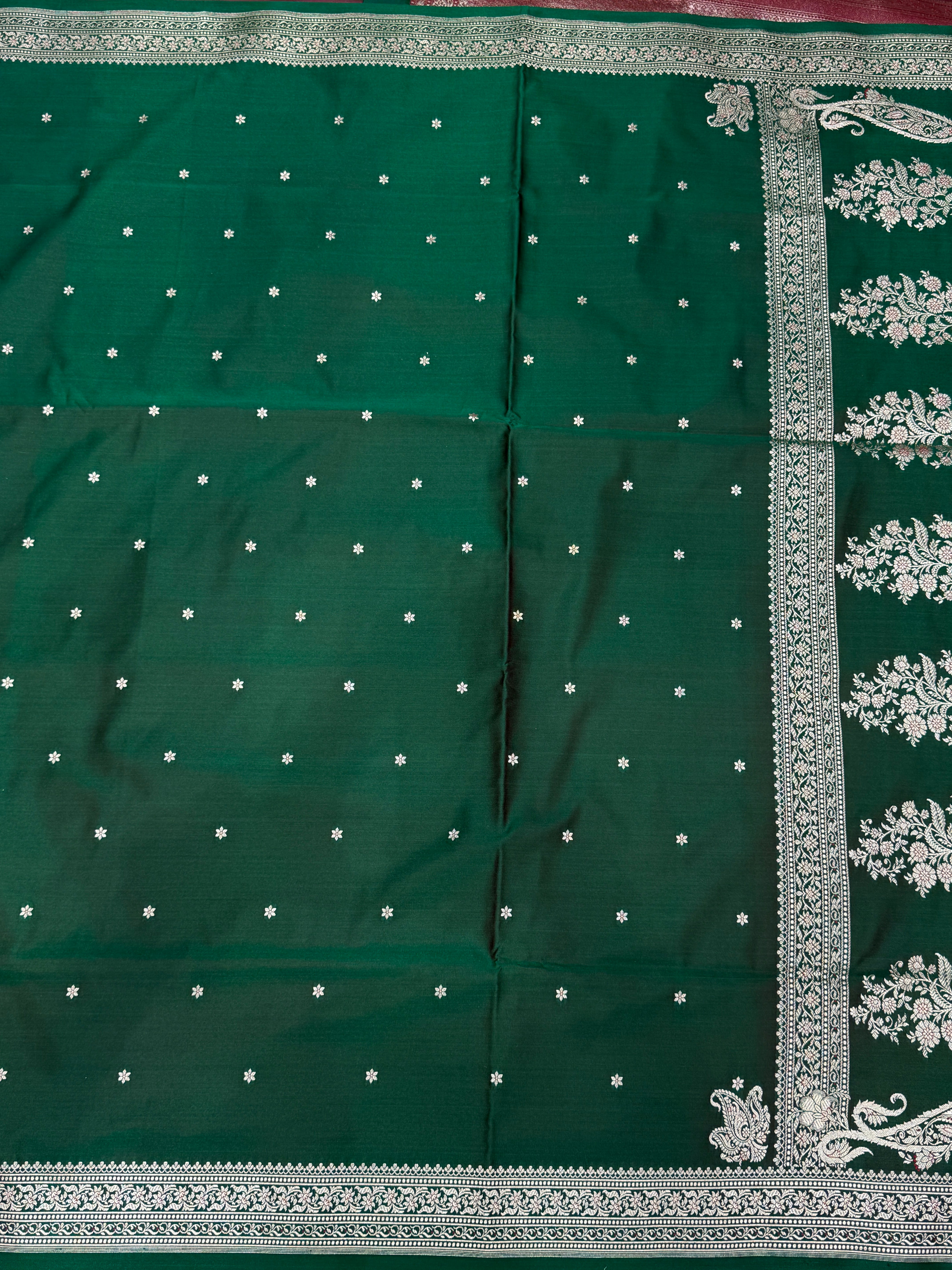 Bottle Green Banarasi Silk Star Butti Saree