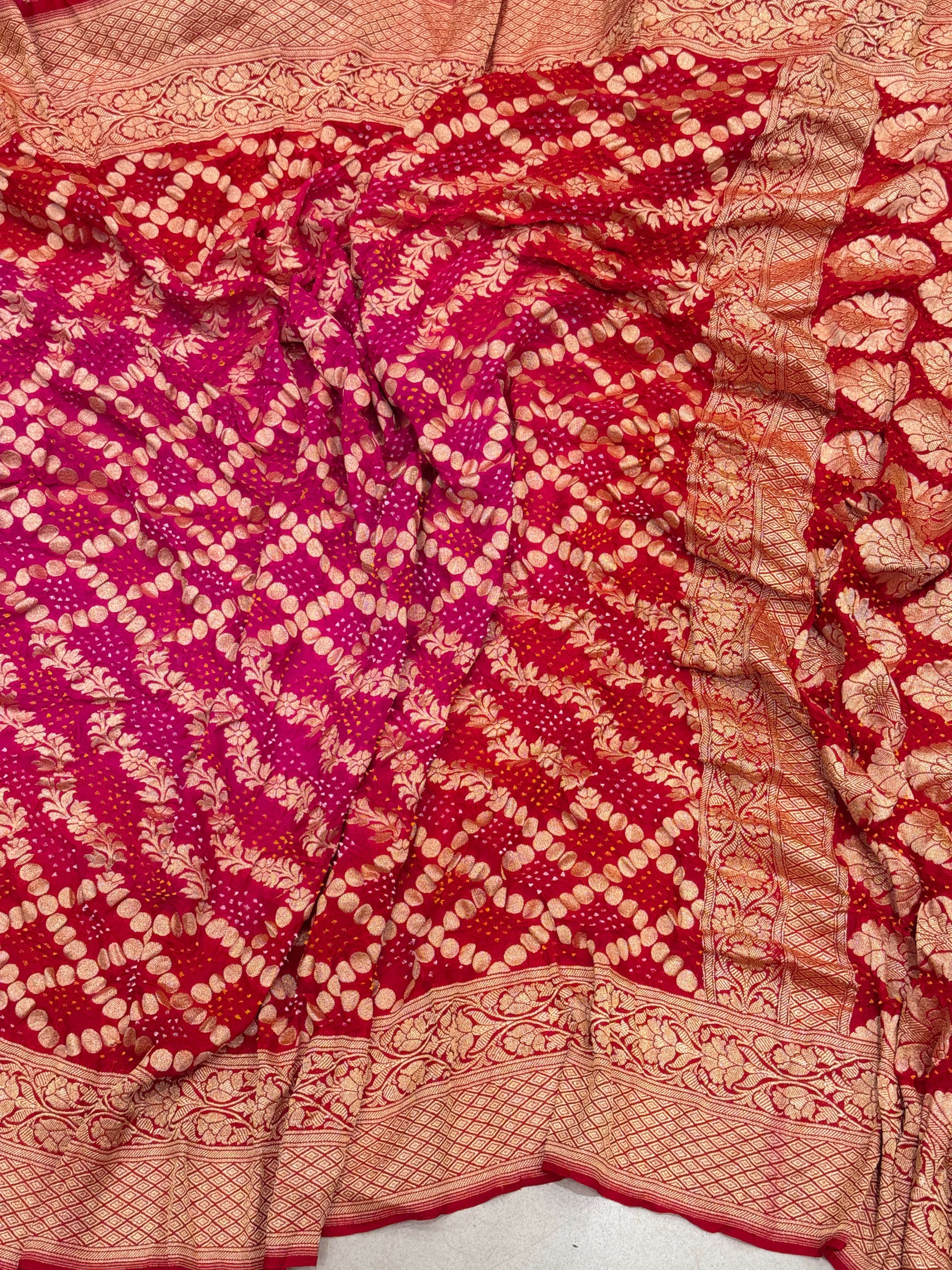 Red Rani Shaded Bandhej Bandhini Saree