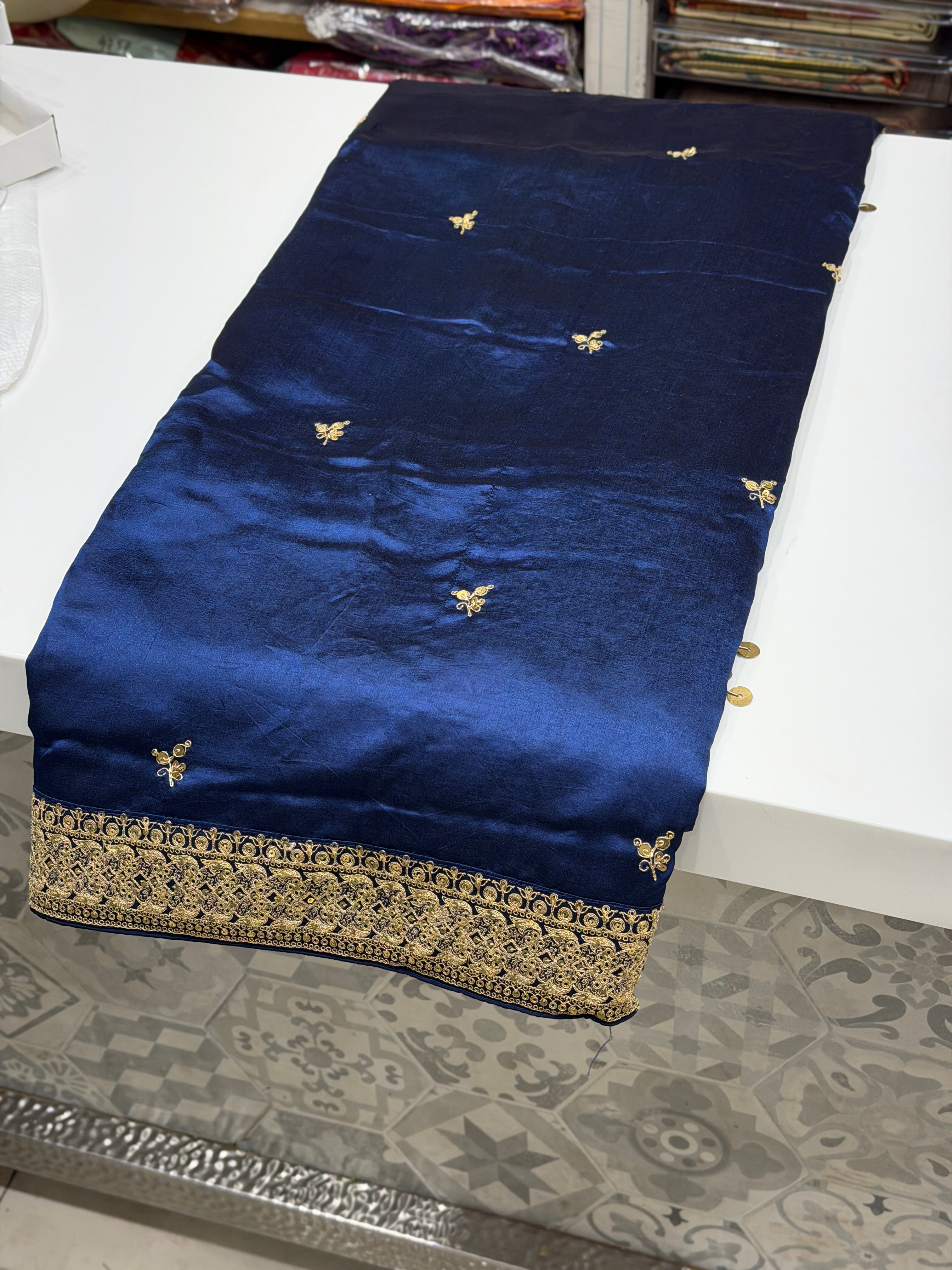 Blue Pure Silk Sabyasachi Inspired Marodi Embroidery Saree