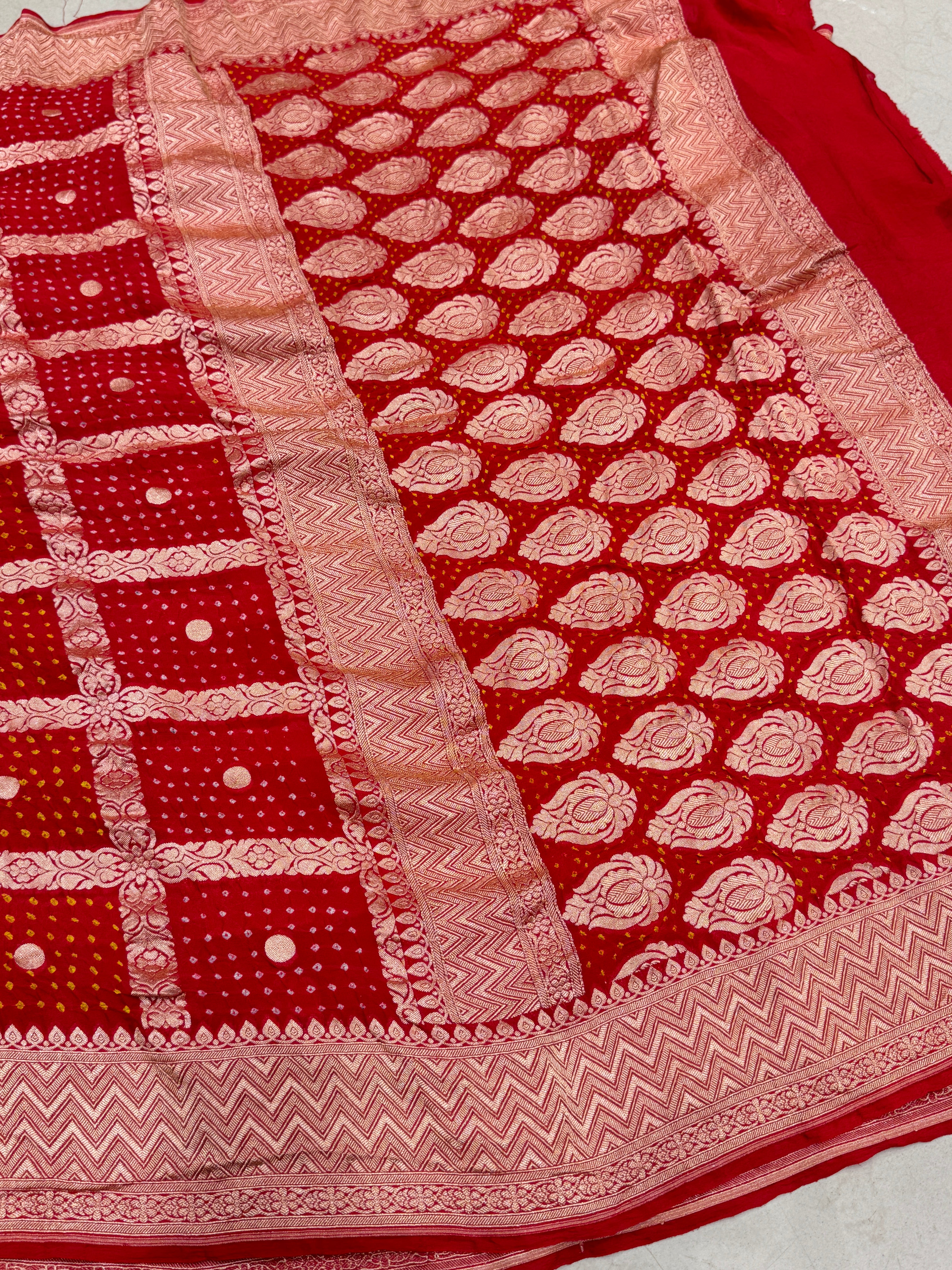 Red Bandhej Bandhini Saree