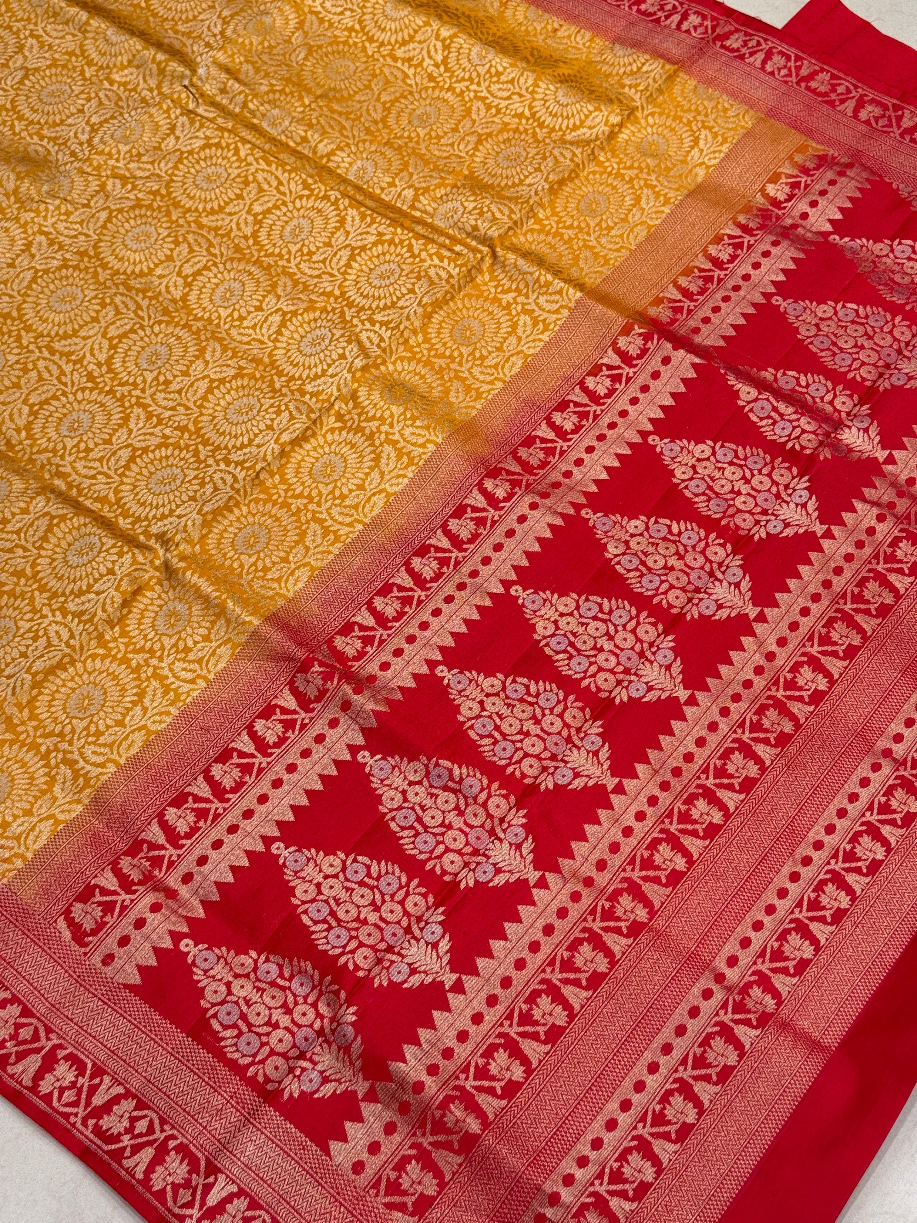 Yellow Red Brocade Handloom Kanchipuram Pure Silk Saree