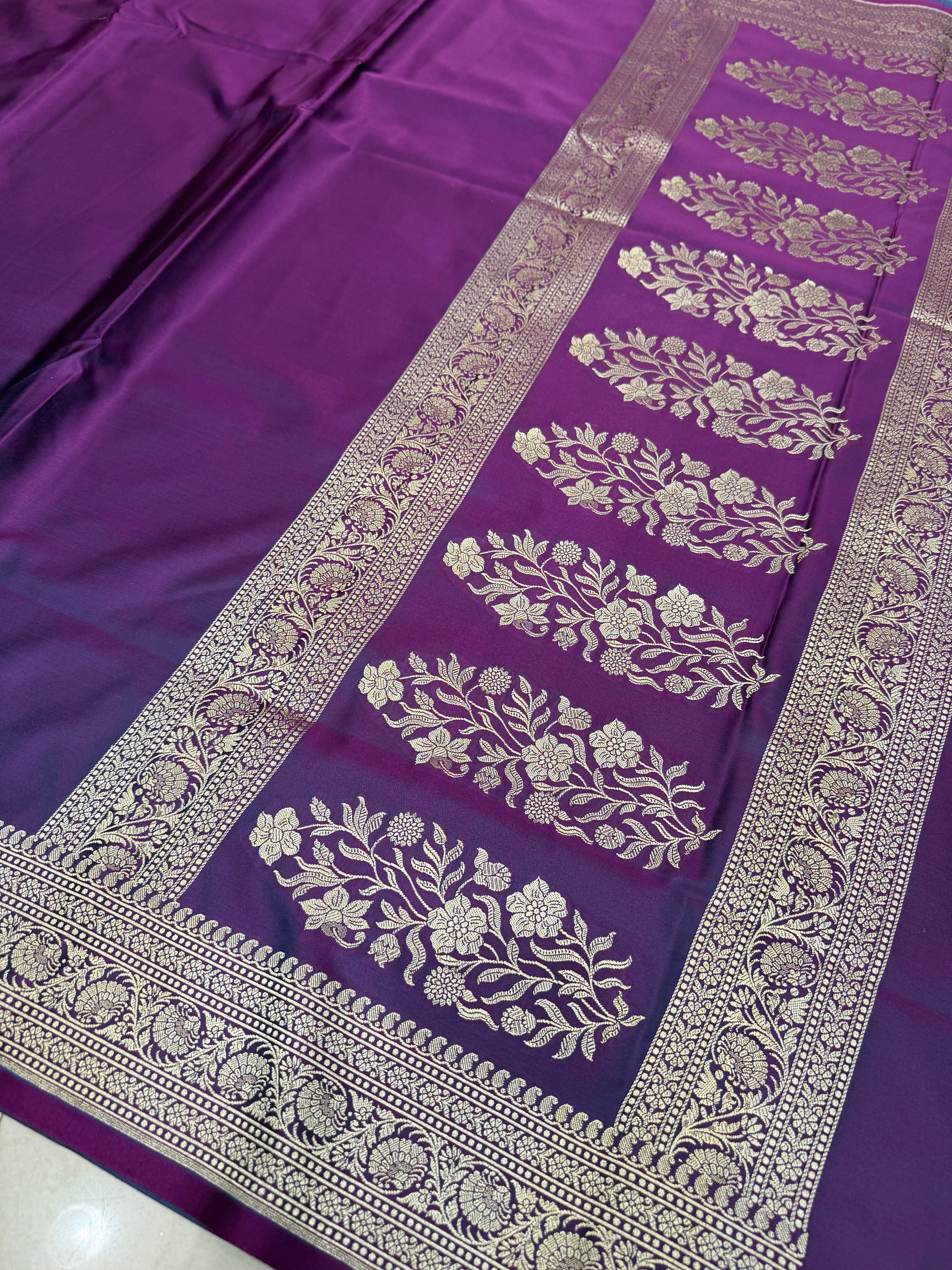 Violet Banarasi Silk Plain Body Border Saree