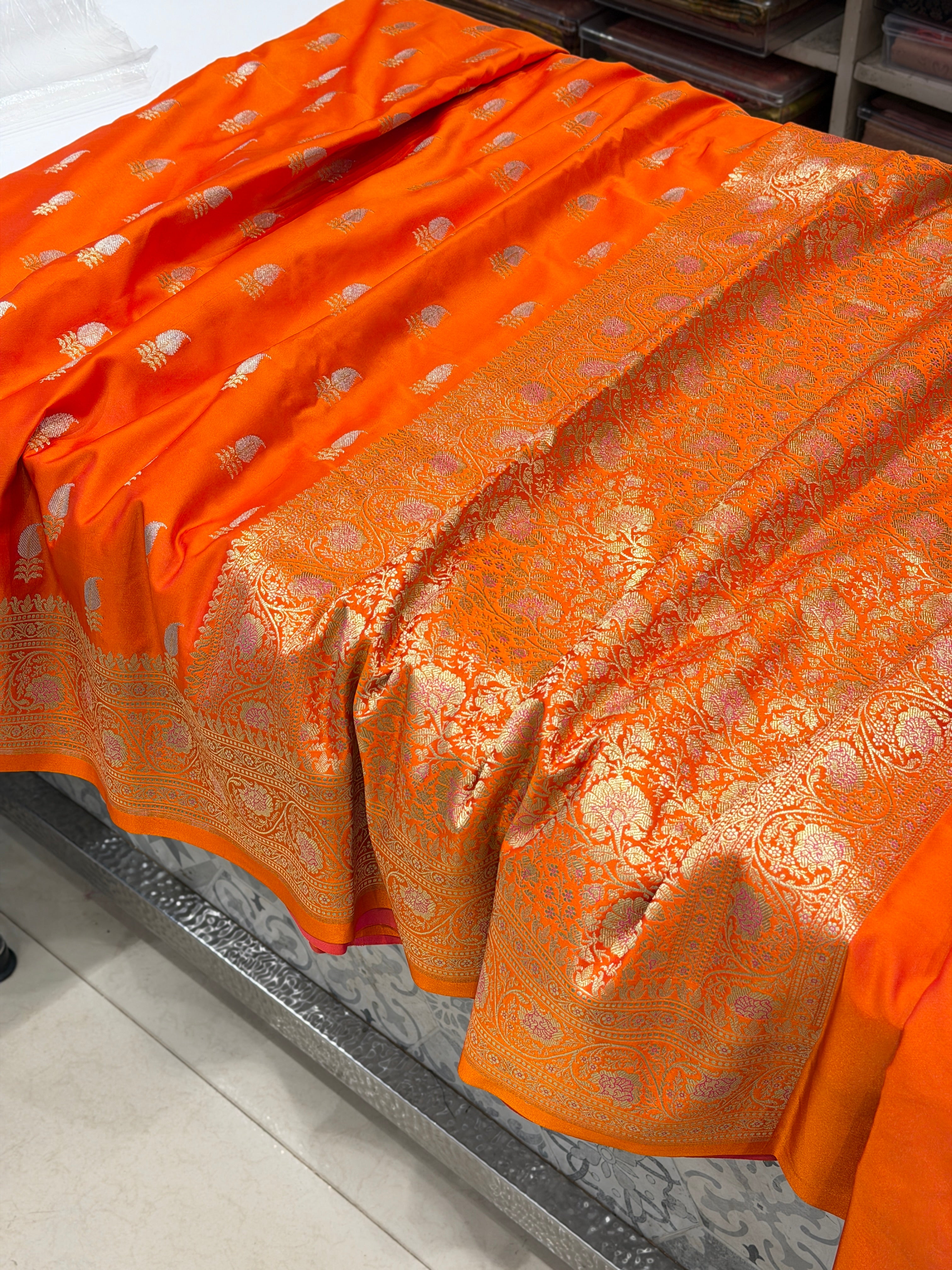 Orange Banarasi Silk Sona Roopa Buttis Saree