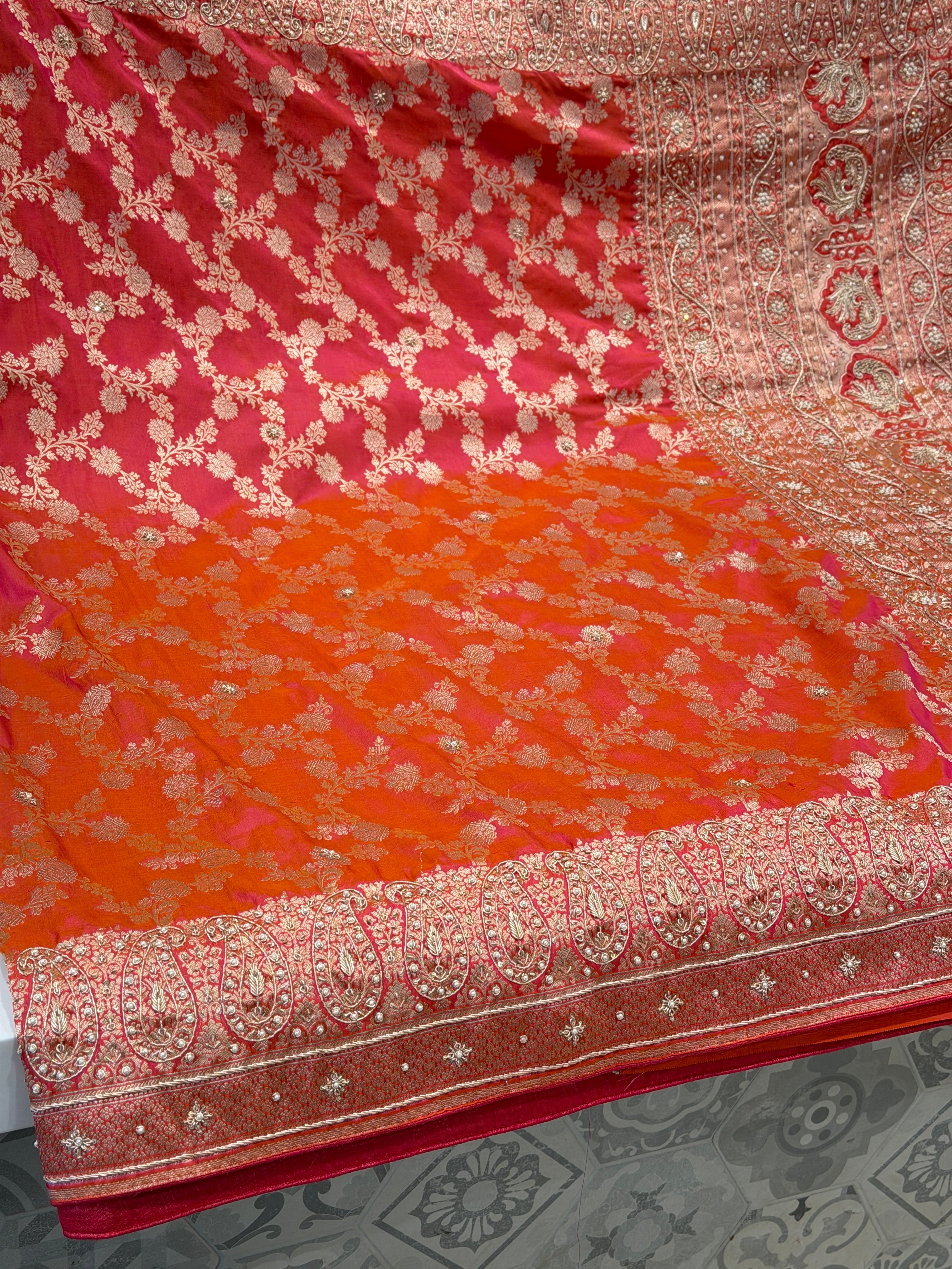 Cross Rani Jaal Handloom Banarasi Pure Katan Zardosi Embroidery Saree