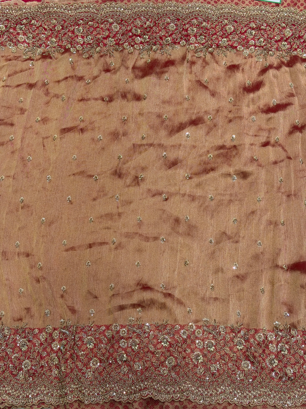 Rani Pink Crepe Tissue Embroidery Ready Blouse Saree