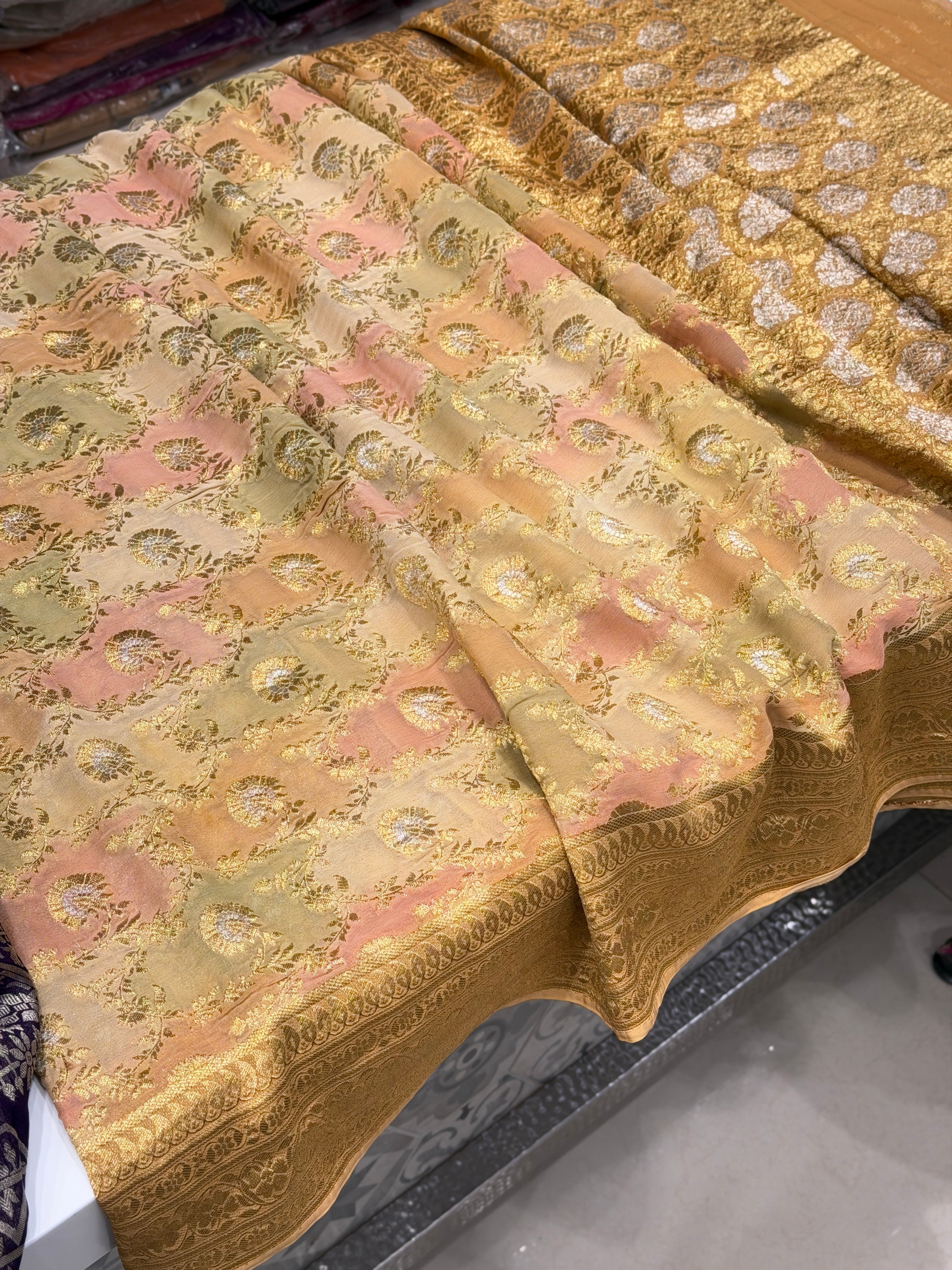 Brush Paint Banarasi Khaddi Georgette Saree