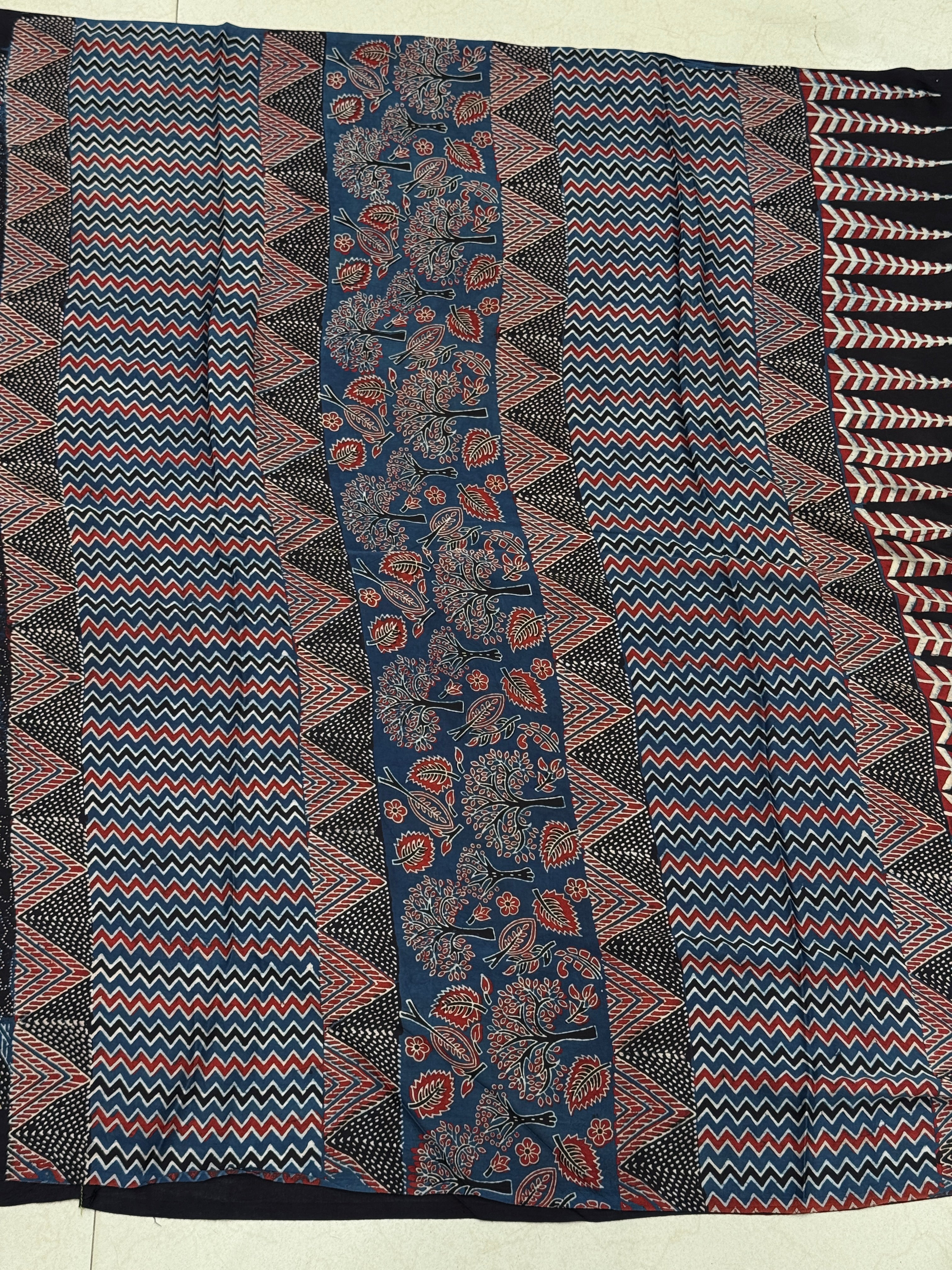 Red Contemporary Bandhej Style Hand Block Print Ajrkah Pure Gajji Silk Saree