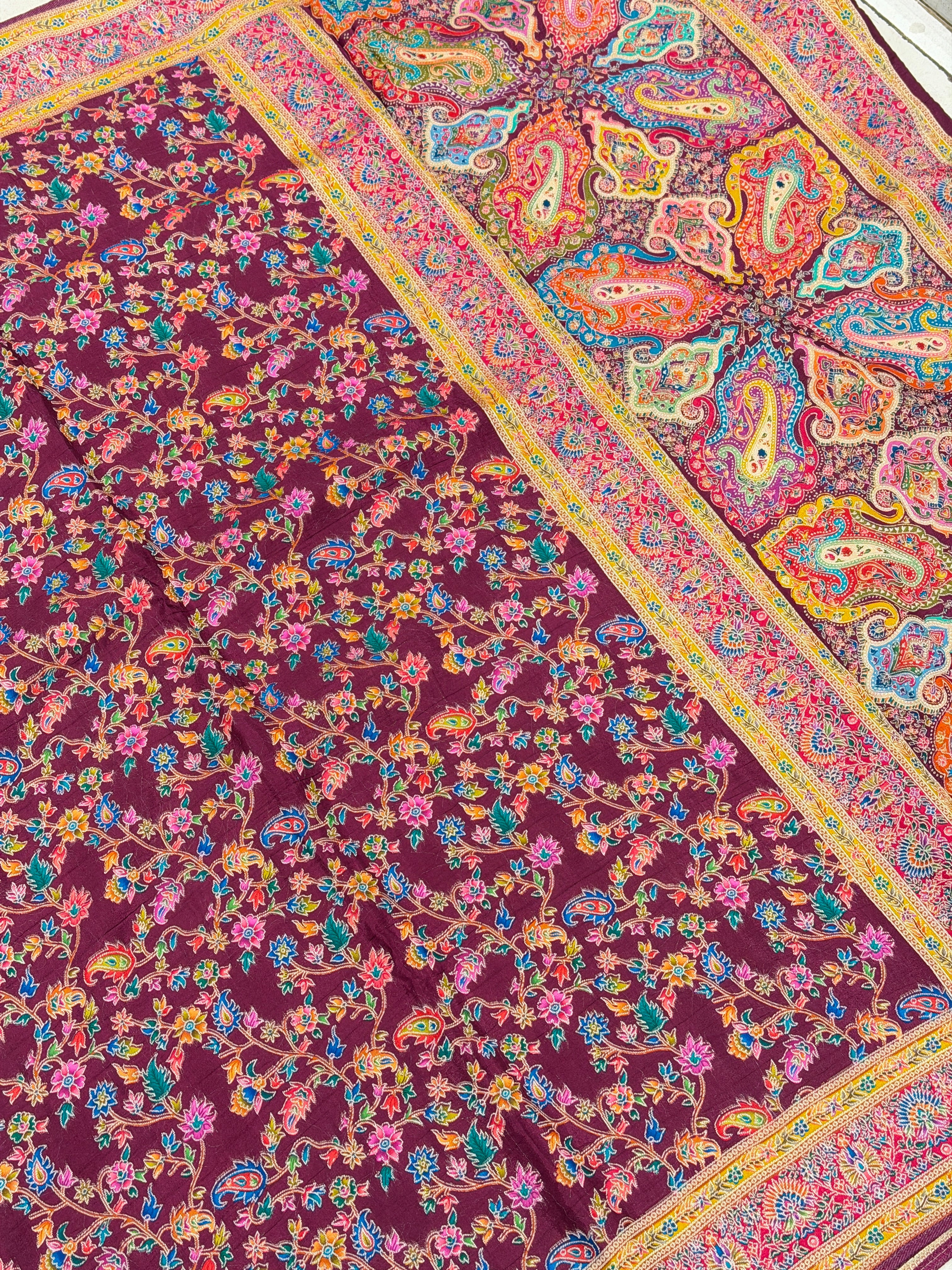 Maroonish Wine Weaved Pashmina Style Multi Colour Saree