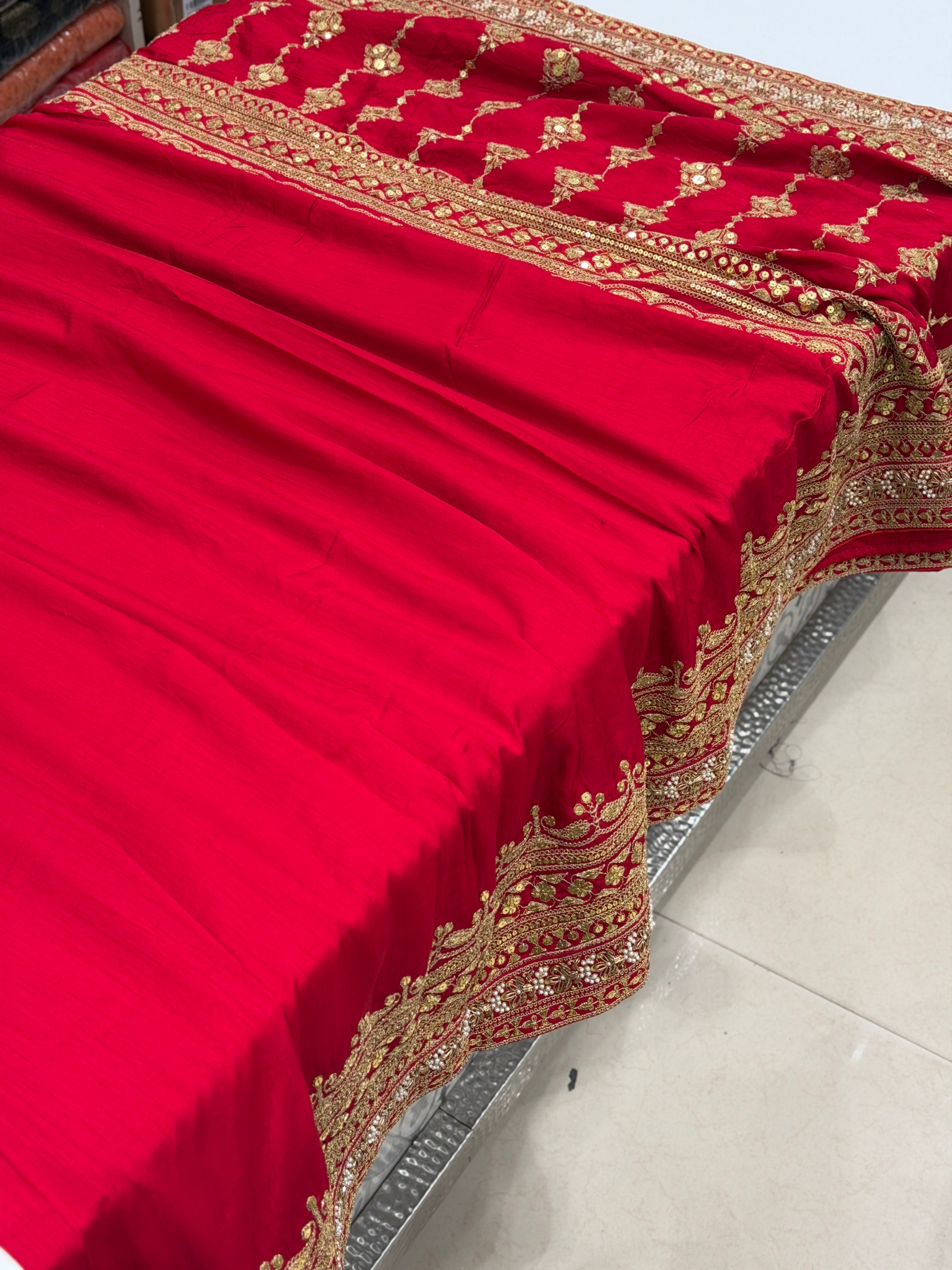 Red Pure Silk Sabyasachi Inspired Marodi Sequin Jaal Pallu Saree