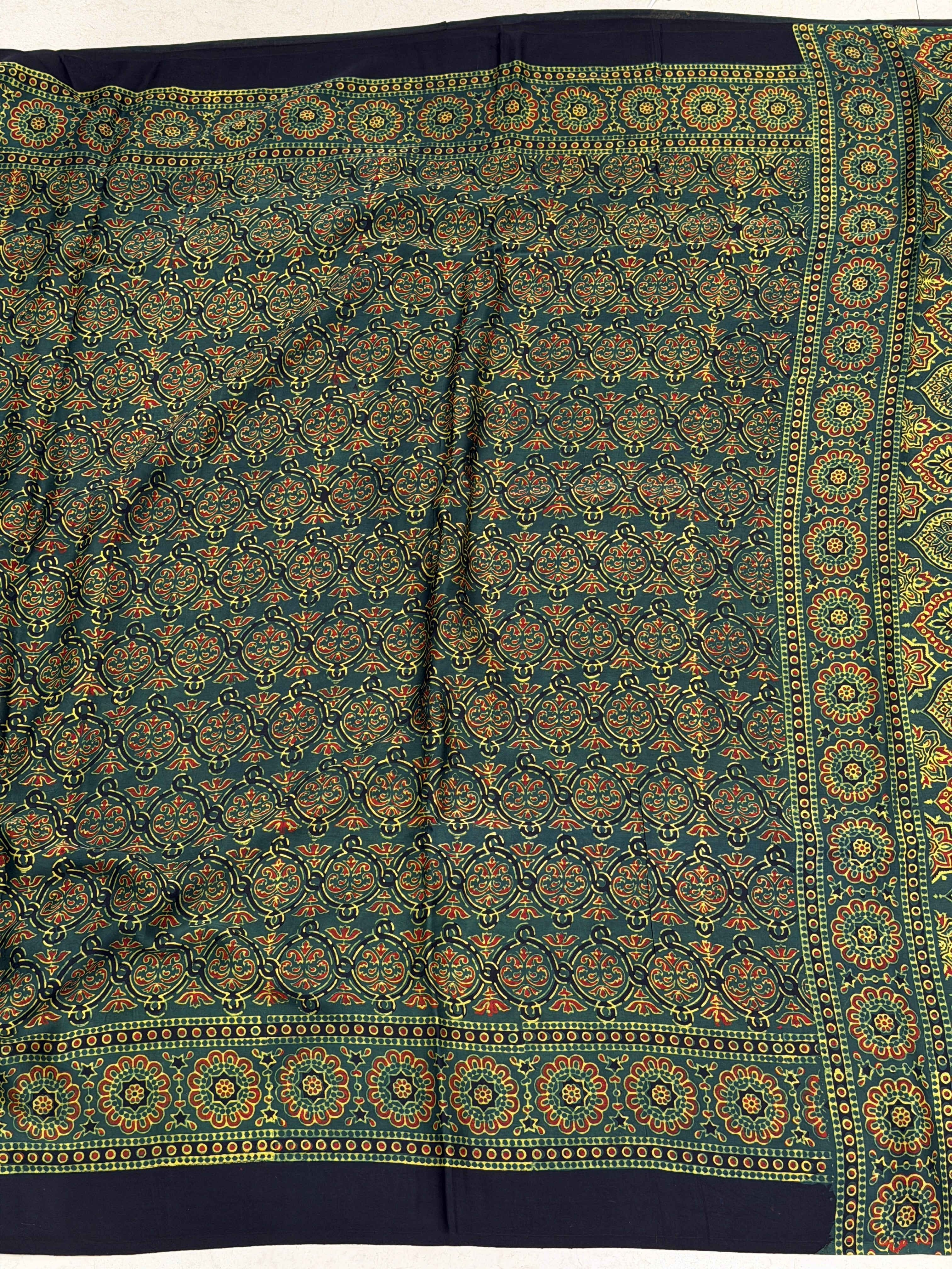 Green Ajrakh Hand Block Print Pure Modal Silk Saree