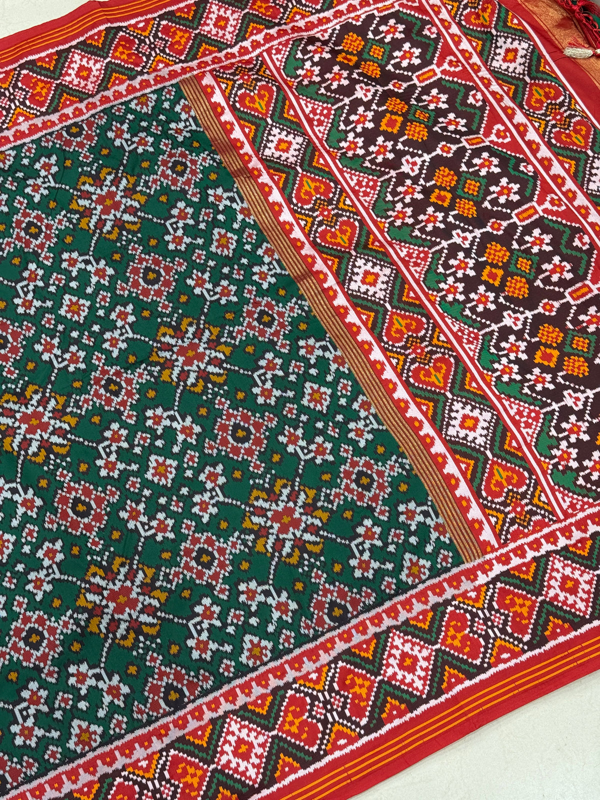 Green Red Manekchowk Semi Silk Weaved Patan Patola Saree