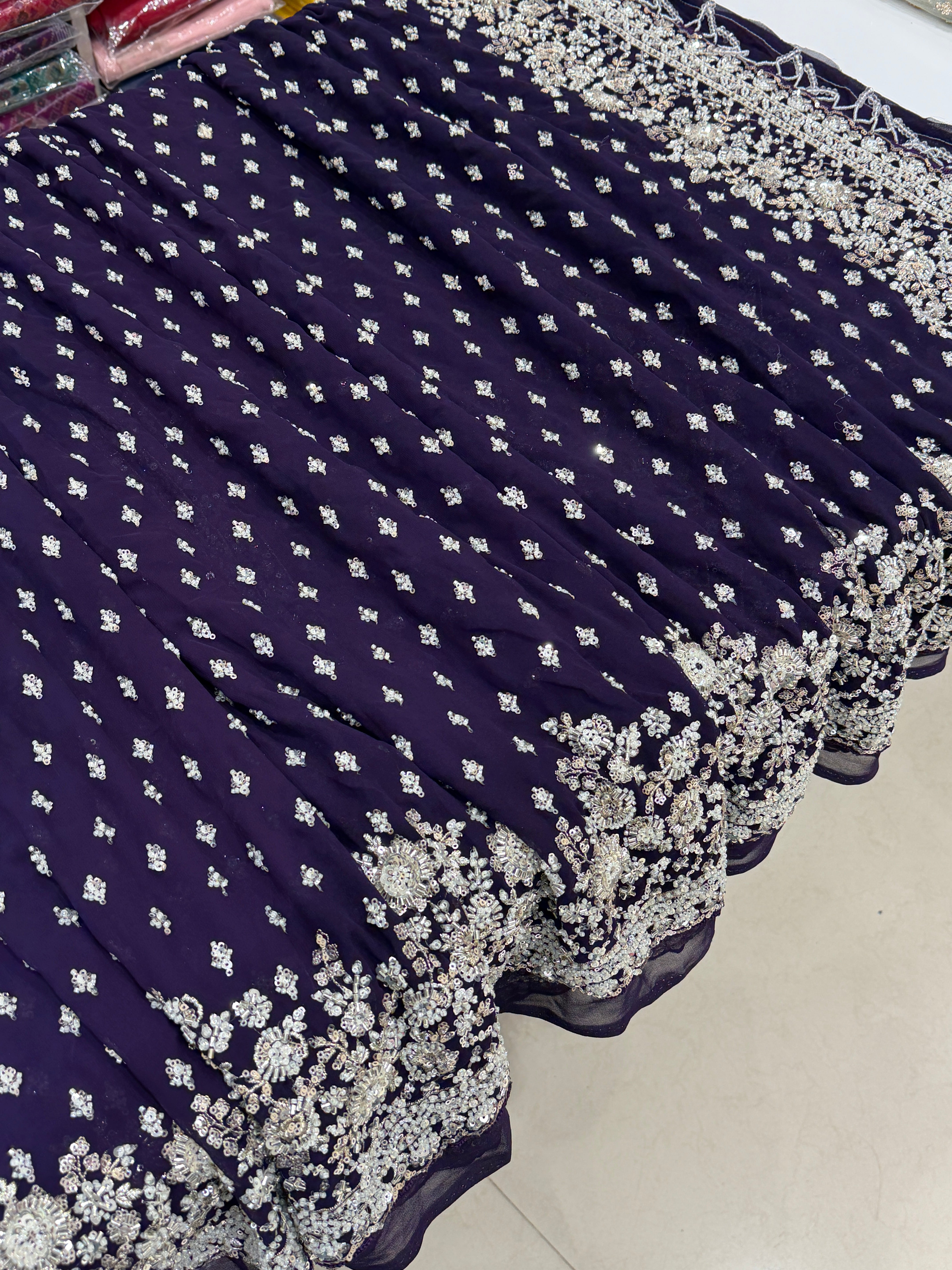 Violet Manish Malhotra Inspired Georgette Moti Sequin Butti Saree