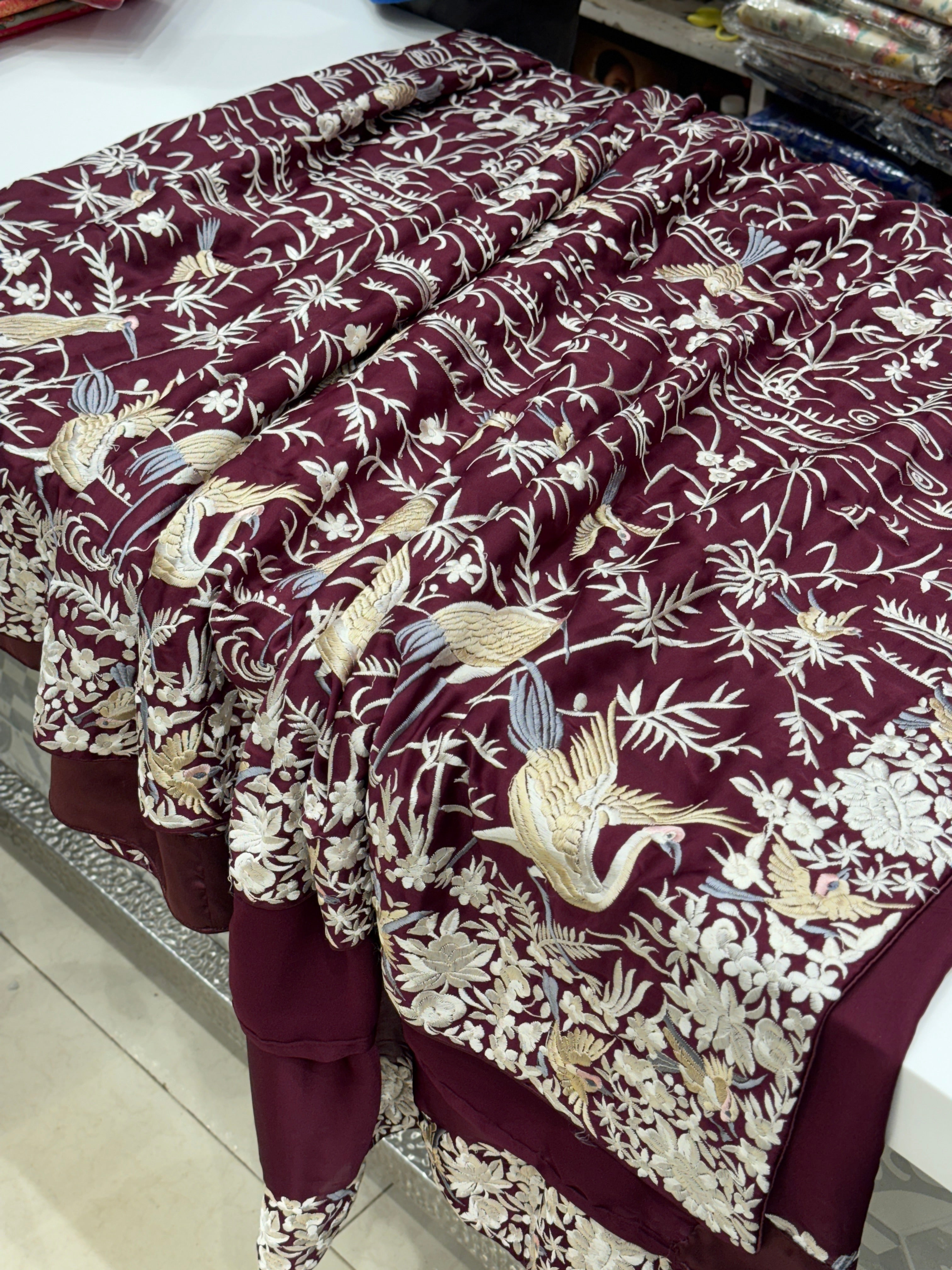 Wine Crepe Parsi Gara Saree