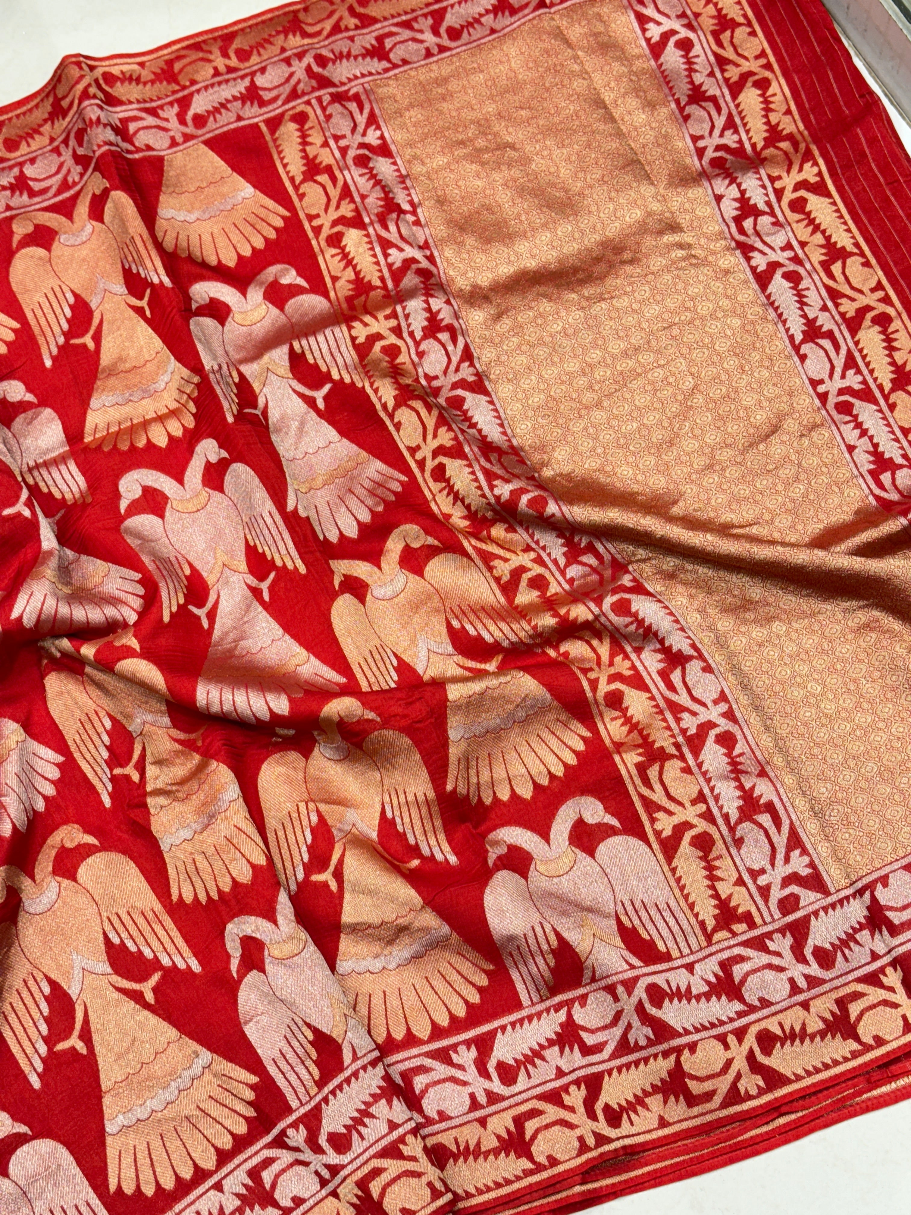 Red Nita Ambani Inspired Contemporary Banarasi Munga Saree