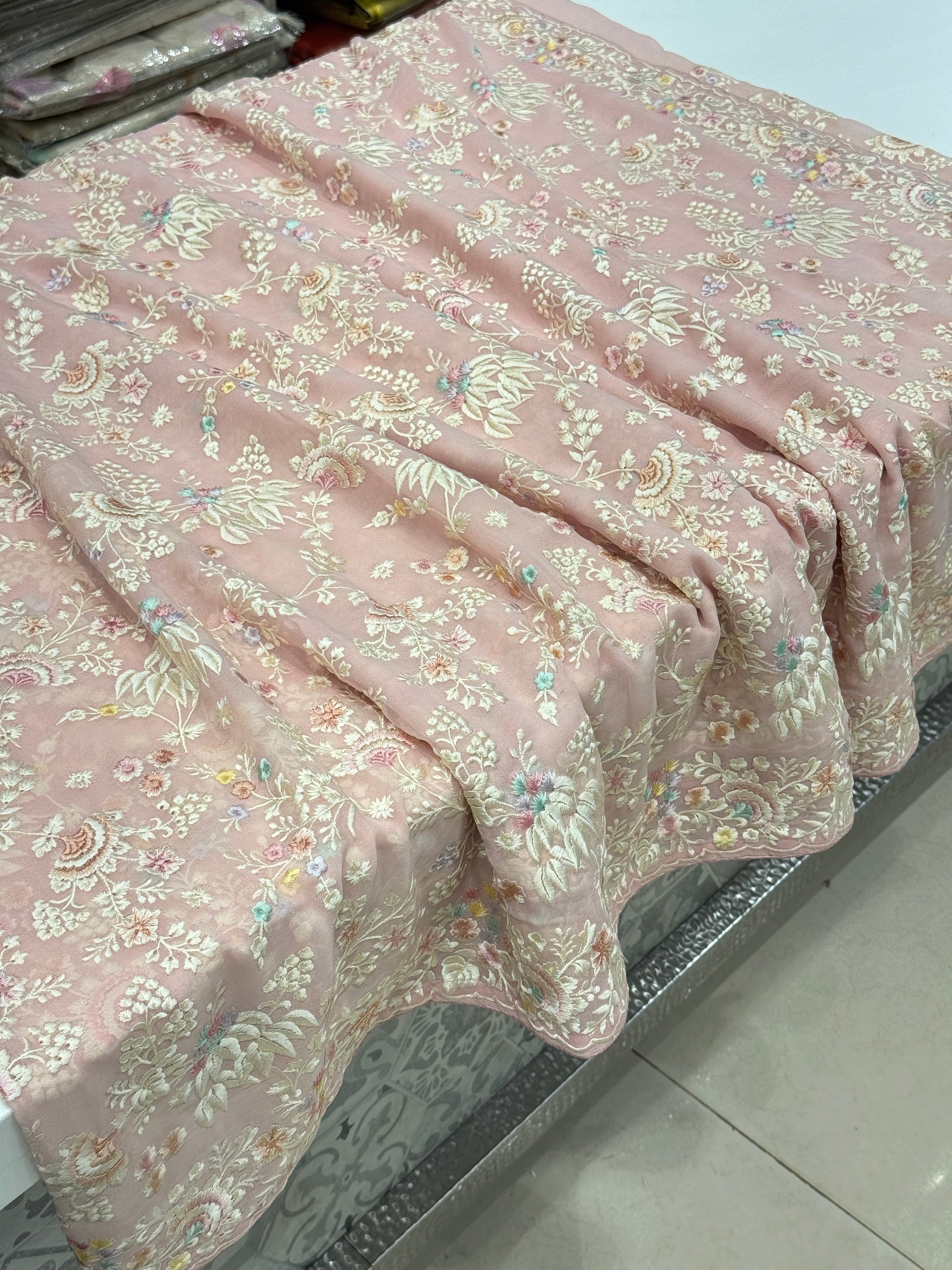 Light Pink Georgette Multi Resham Parsi Gara Saree