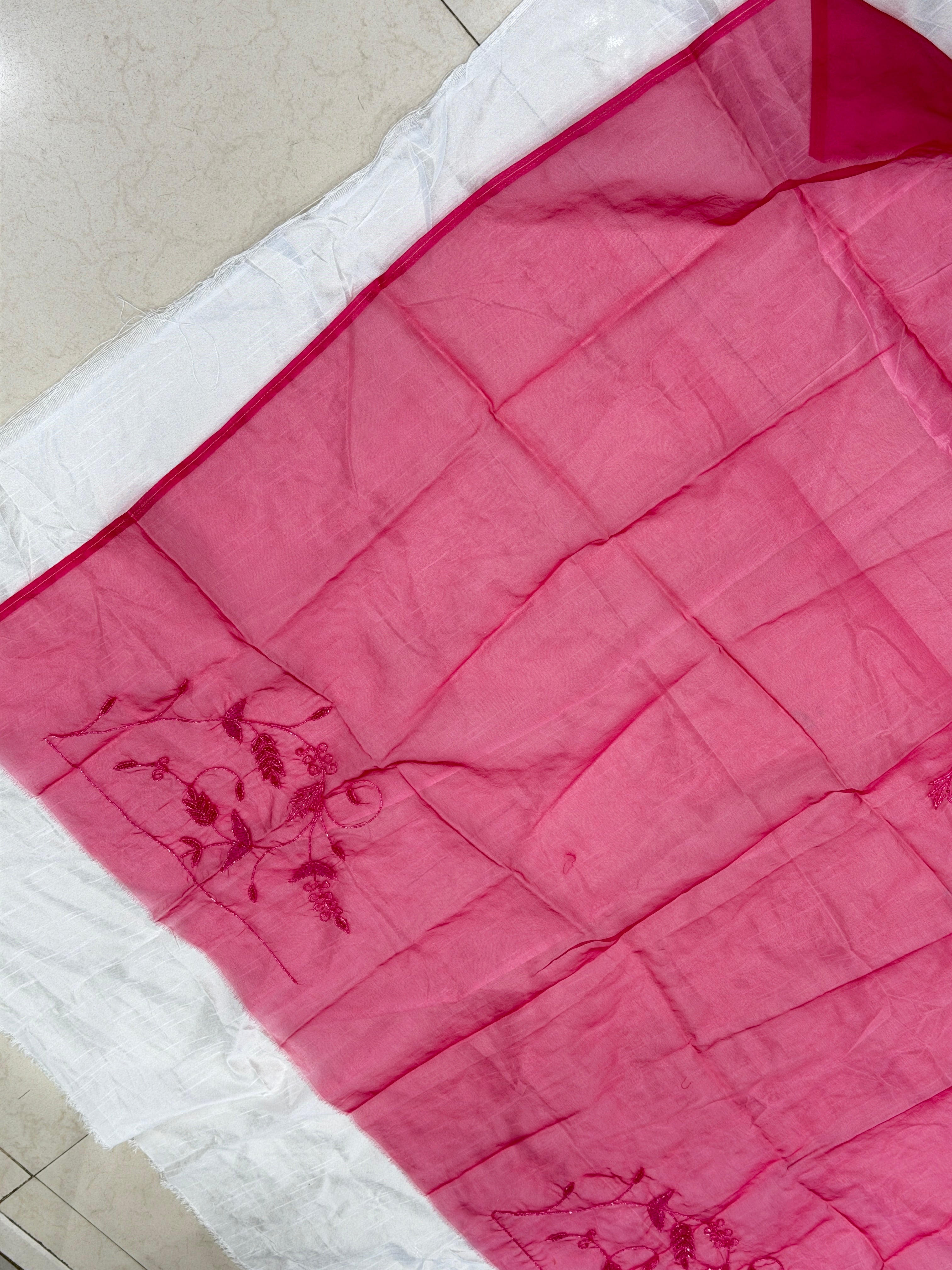 Rani Pink Organza Hand Embroidery Blouse Piece